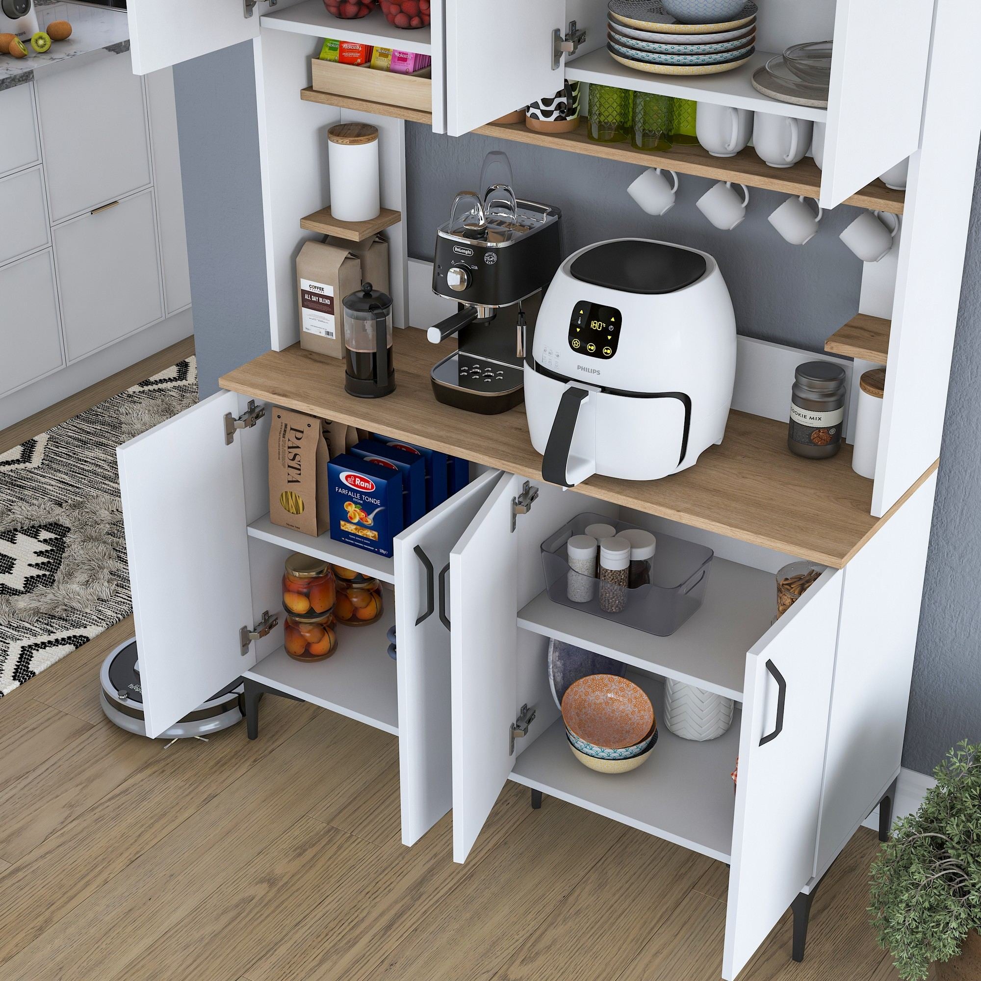 Armário Multiuso – 120 cm x 184,2 cm x 40 cm – Nogueira e Branco – Aglomerado de Melamina