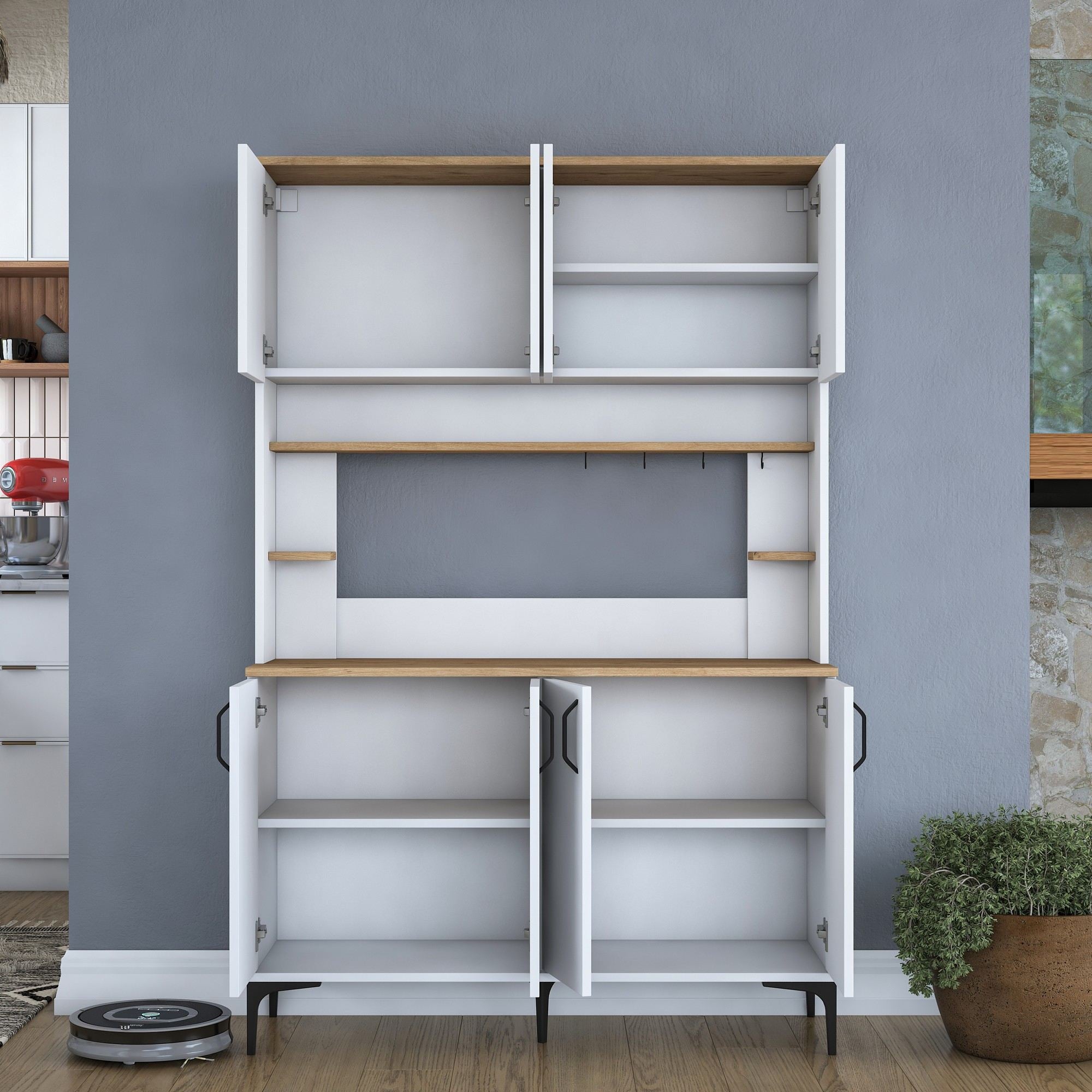 Armário Multiuso – 120 cm x 184,2 cm x 40 cm – Nogueira e Branco – Aglomerado de Melamina