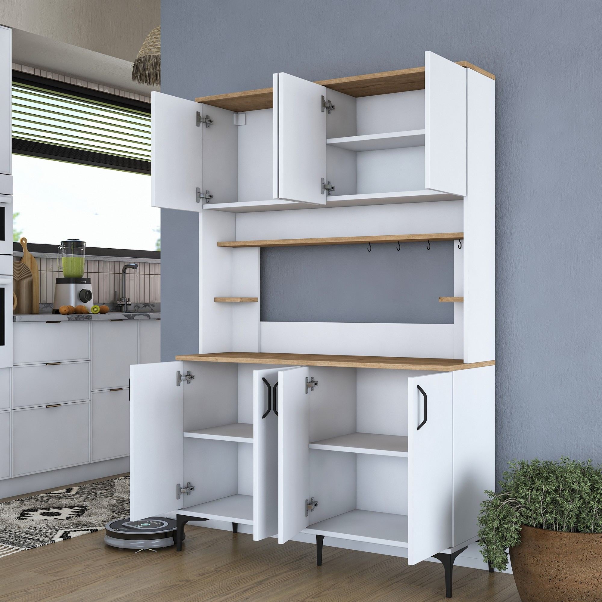 Armário Multiuso – 120 cm x 184,2 cm x 40 cm – Nogueira e Branco – Aglomerado de Melamina