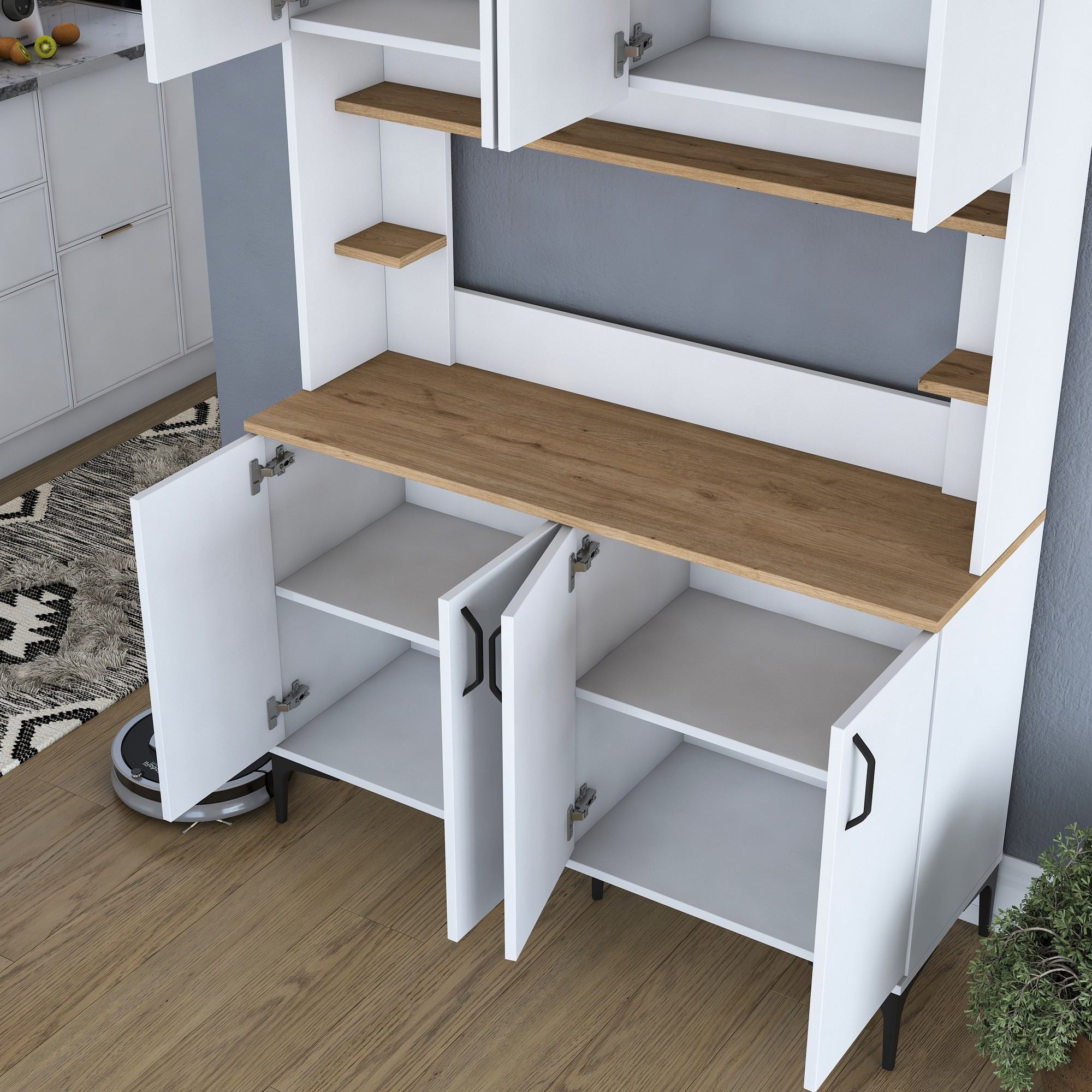 Armário Multiuso – 120 cm x 184,2 cm x 40 cm – Nogueira e Branco – Aglomerado de Melamina