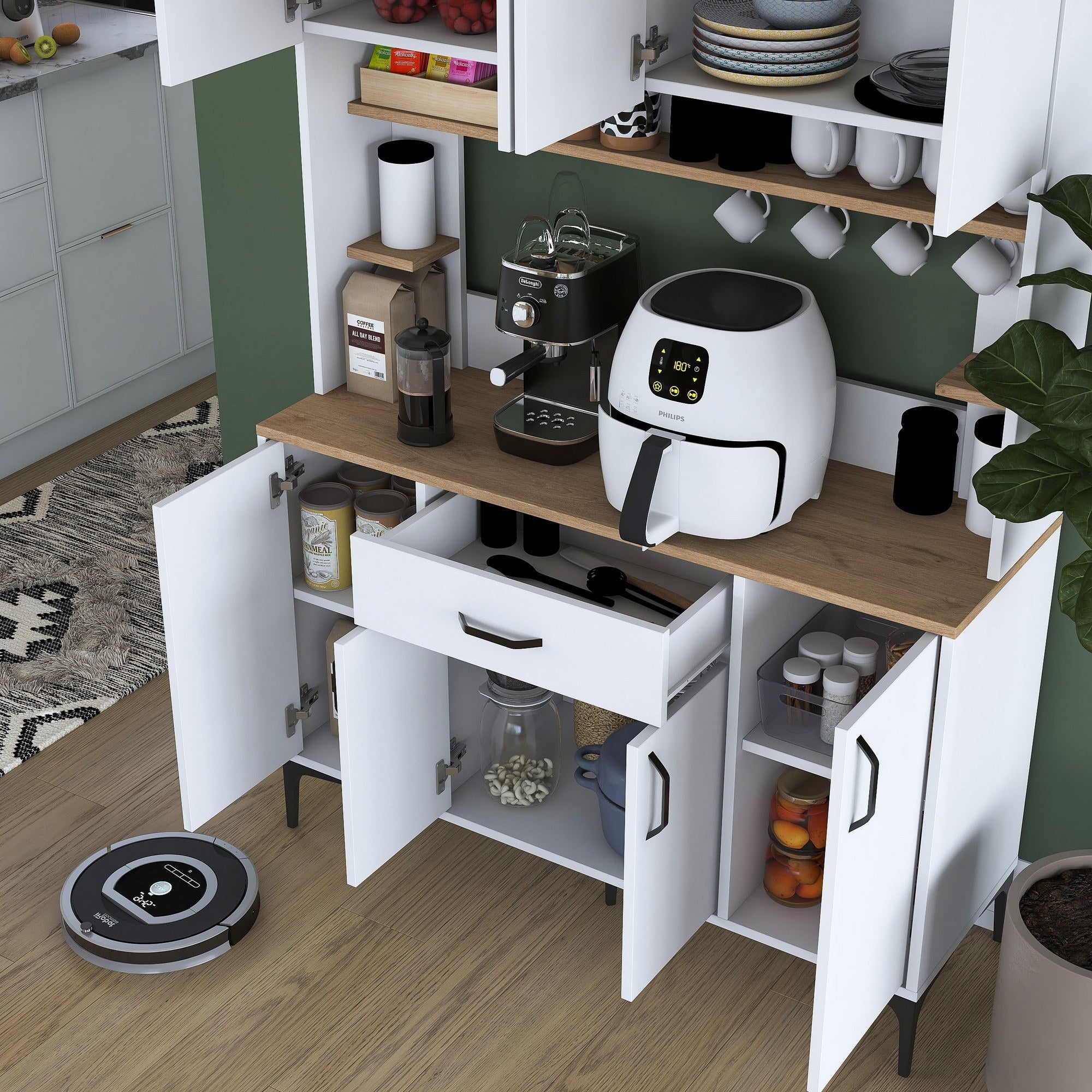 Armário multifuncional – 120 cm x 184,2 cm x 40 cm – Branco – Aglomerado de madeira