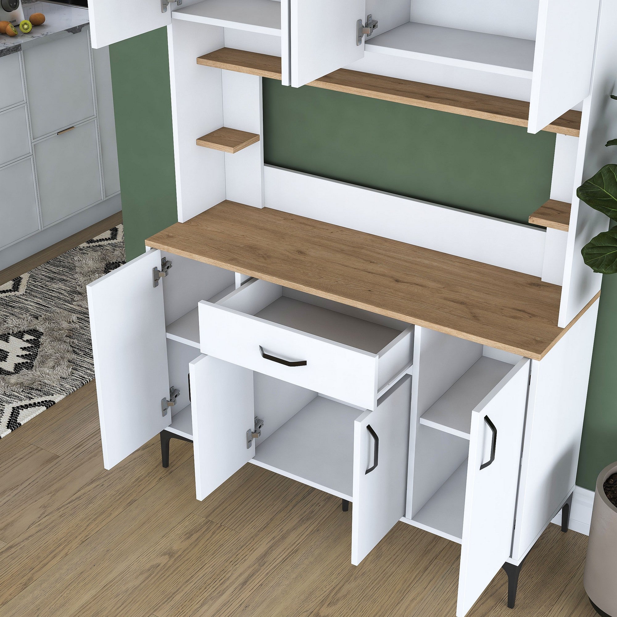 Armário multifuncional – 120 cm x 184,2 cm x 40 cm – Branco – Aglomerado de madeira