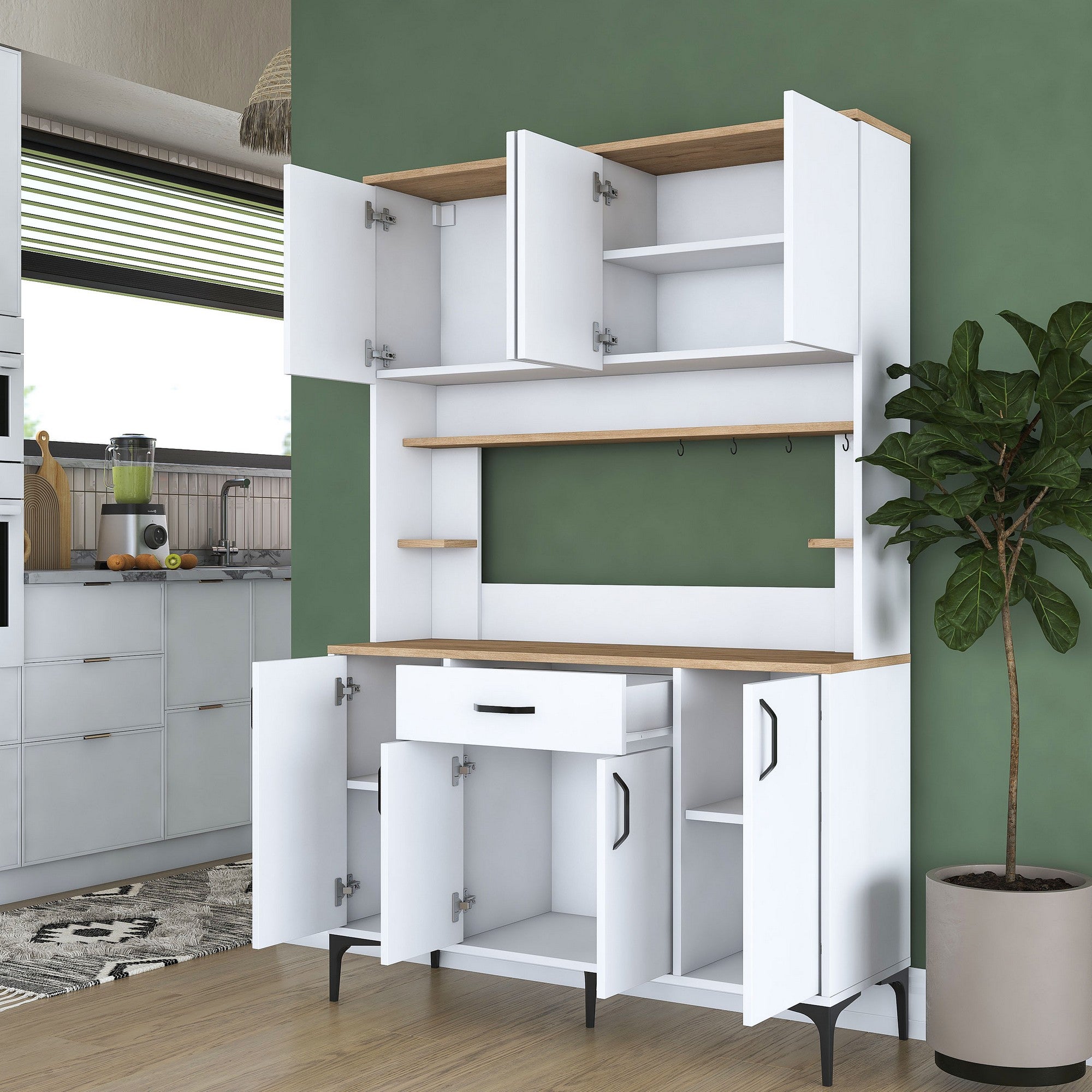 Armário multifuncional – 120 cm x 184,2 cm x 40 cm – Branco – Aglomerado de madeira