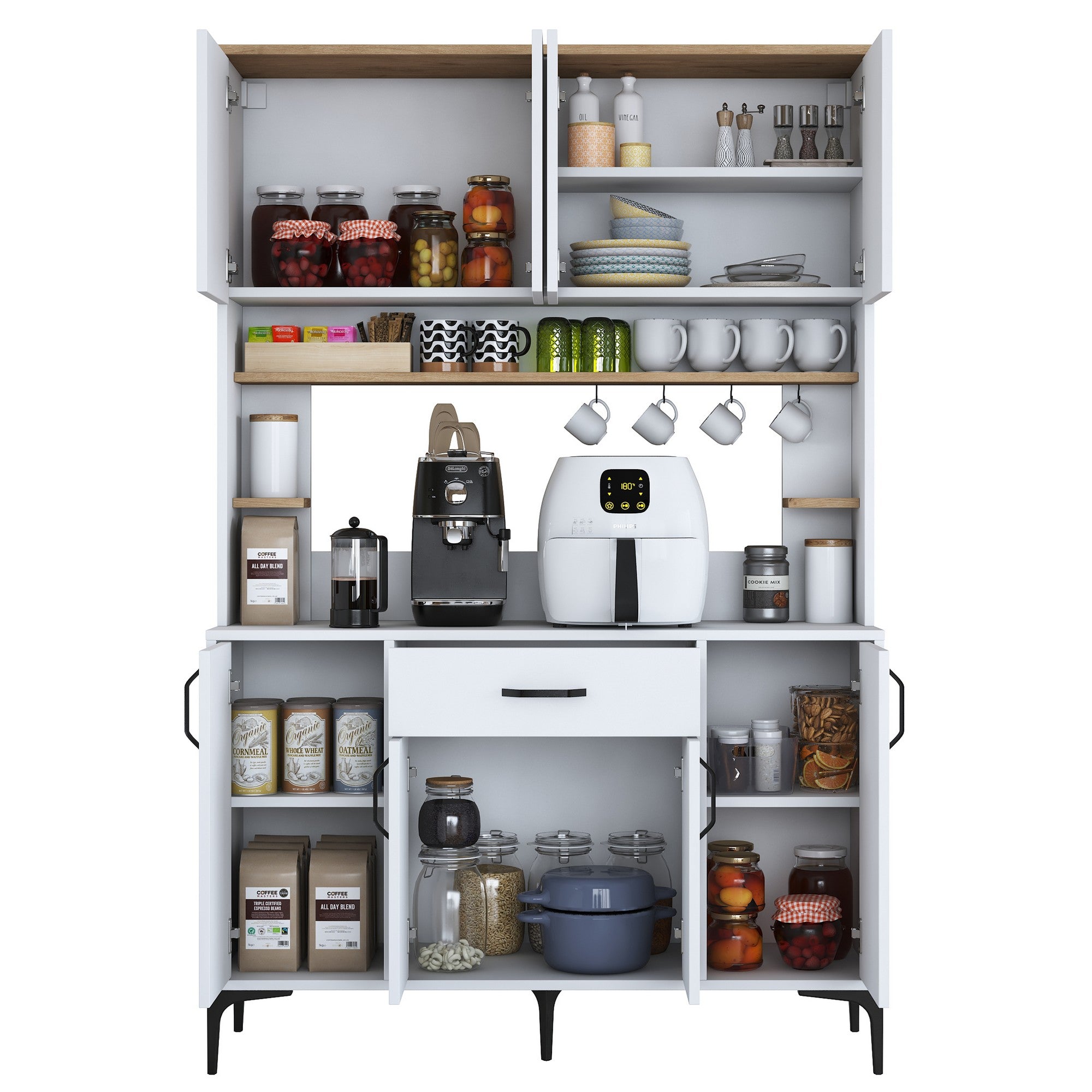 Armário Multiuso – 120 cm x 184,2 cm x 40 cm – Nogueira e Branco – MDF