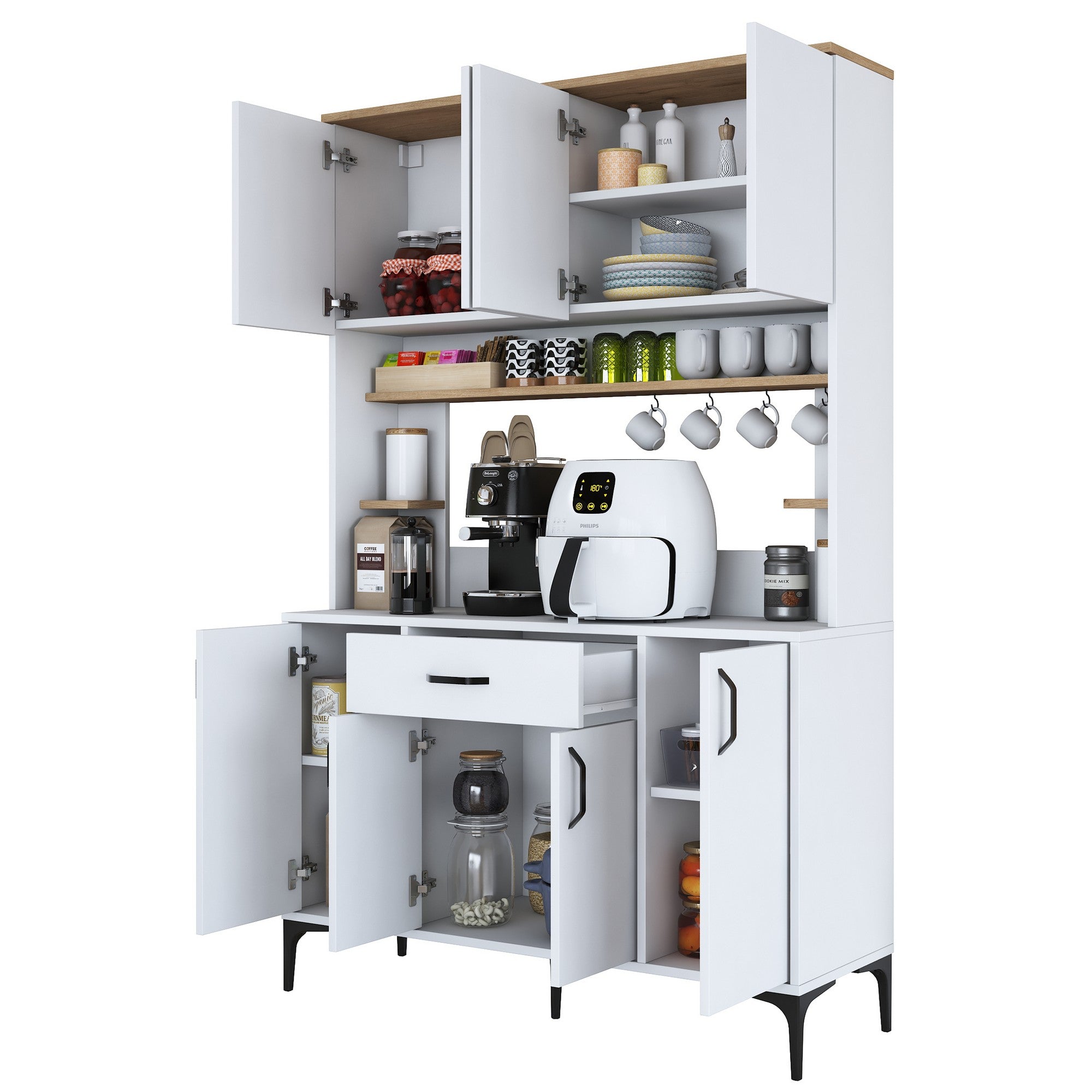 Armário Multiuso – 120 cm x 184,2 cm x 40 cm – Nogueira e Branco – MDF