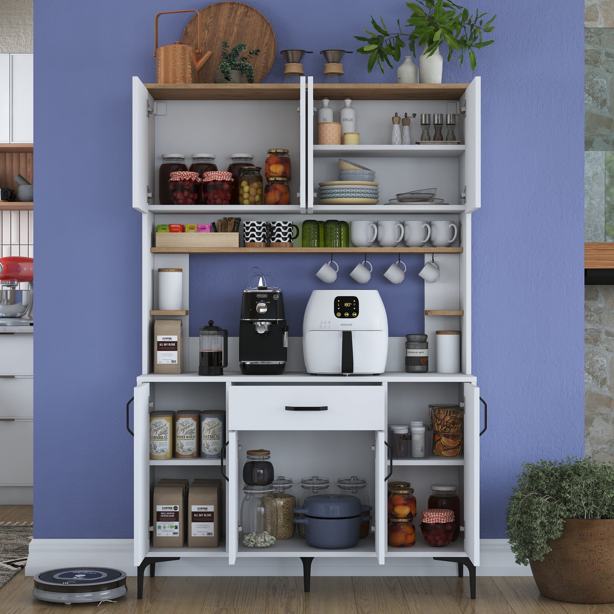 Armário Multiuso – 120 cm x 184,2 cm x 40 cm – Nogueira e Branco – MDF