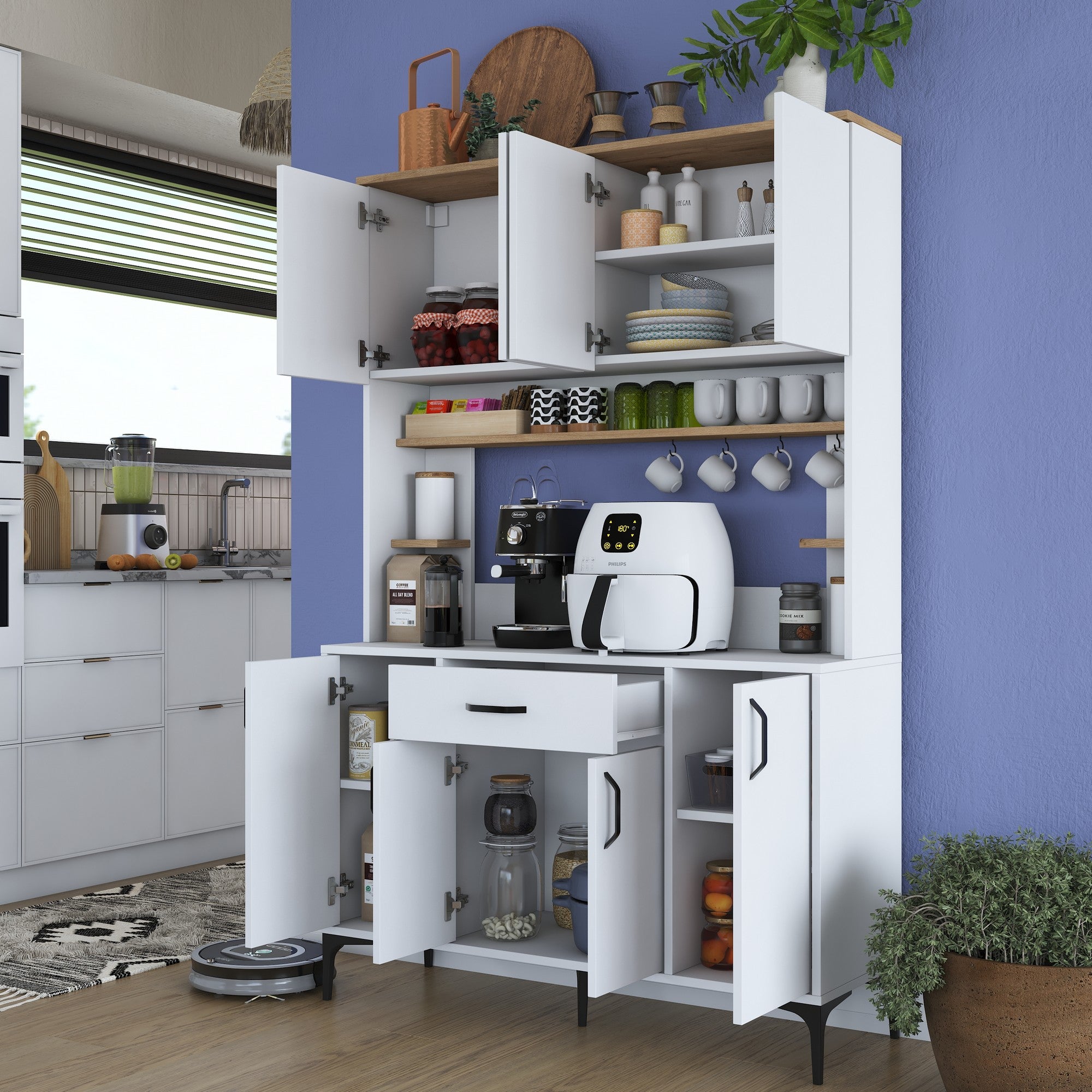 Armário Multiuso – 120 cm x 184,2 cm x 40 cm – Nogueira e Branco – MDF