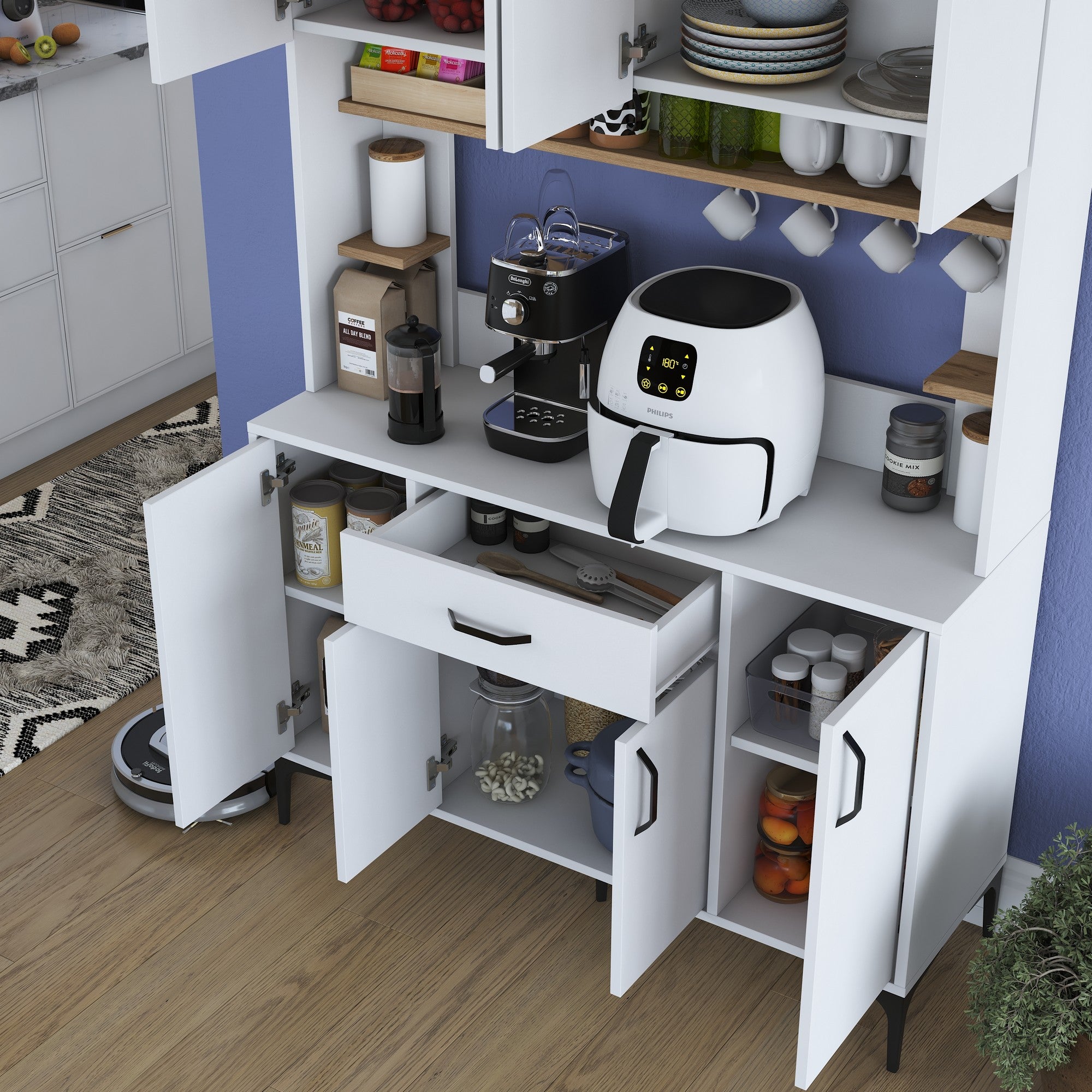 Armário Multiuso – 120 cm x 184,2 cm x 40 cm – Nogueira e Branco – MDF