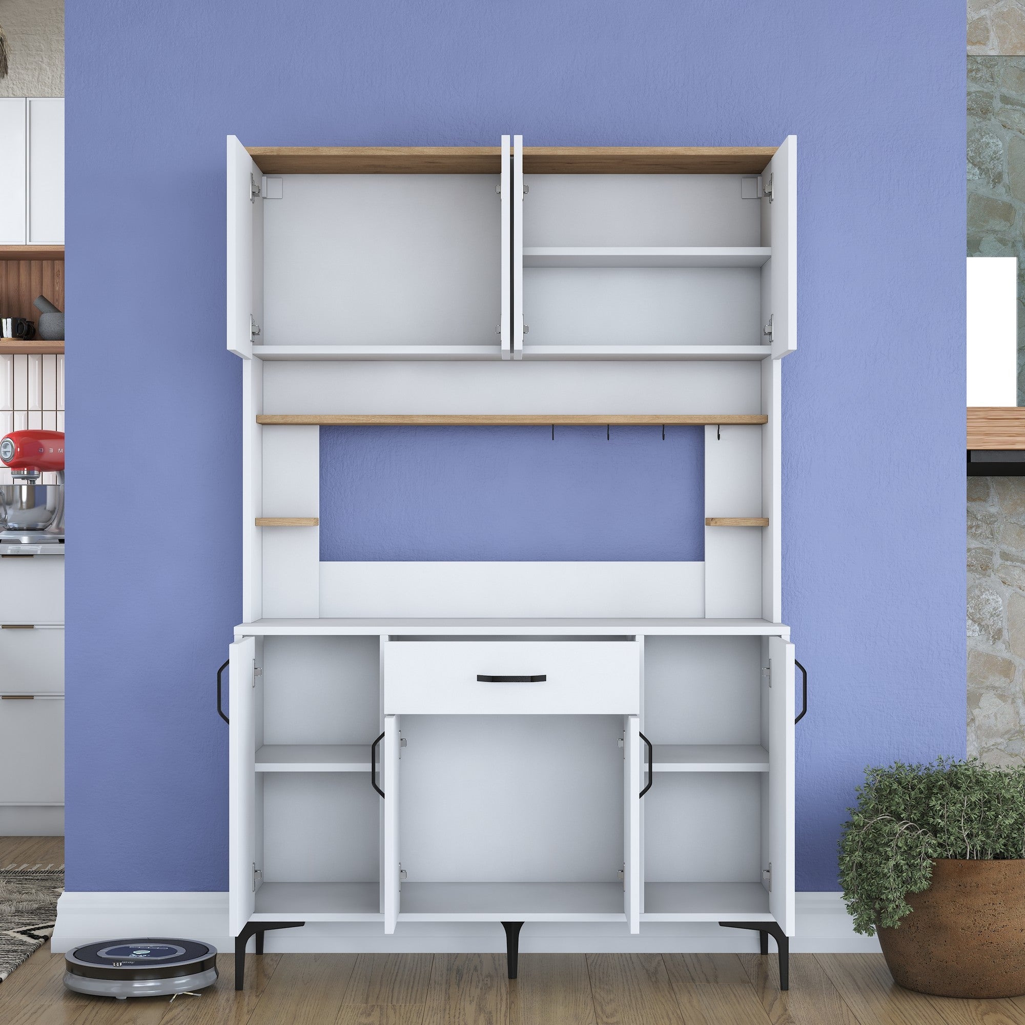 Armário Multiuso – 120 cm x 184,2 cm x 40 cm – Nogueira e Branco – MDF