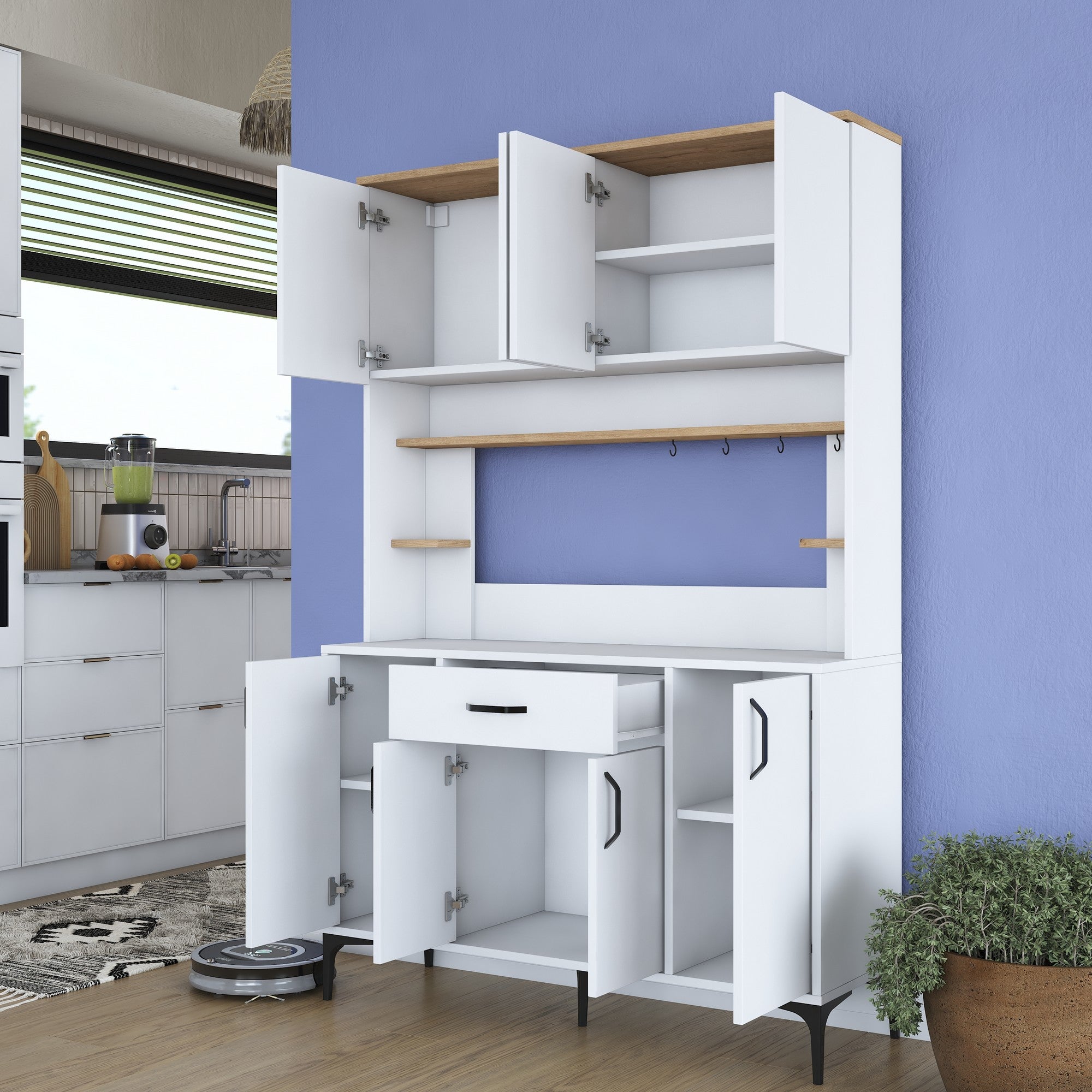 Armário Multiuso – 120 cm x 184,2 cm x 40 cm – Nogueira e Branco – MDF