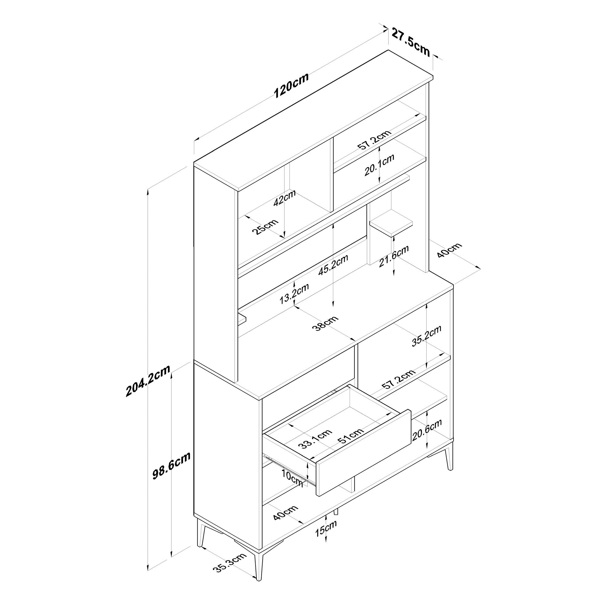 Armário Multiuso – 120 cm x 204,2 cm x 40 cm – Nogueira e Branco – MDF
