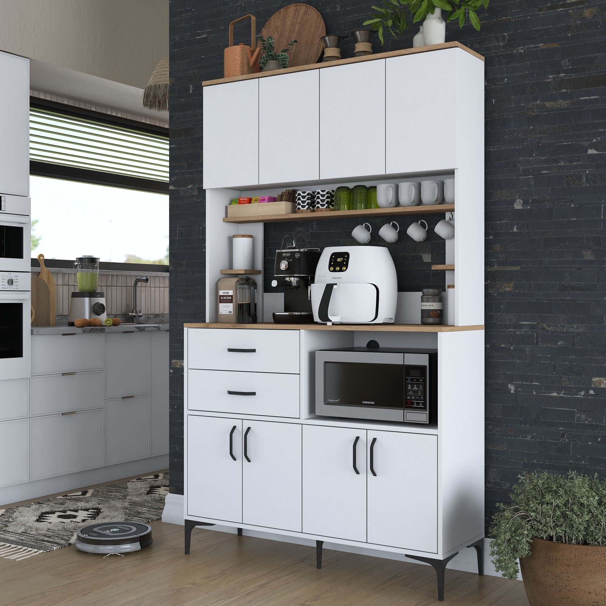 Armário Multiuso – 120 cm x 204,2 cm x 40 cm – Nogueira e Branco – MDF