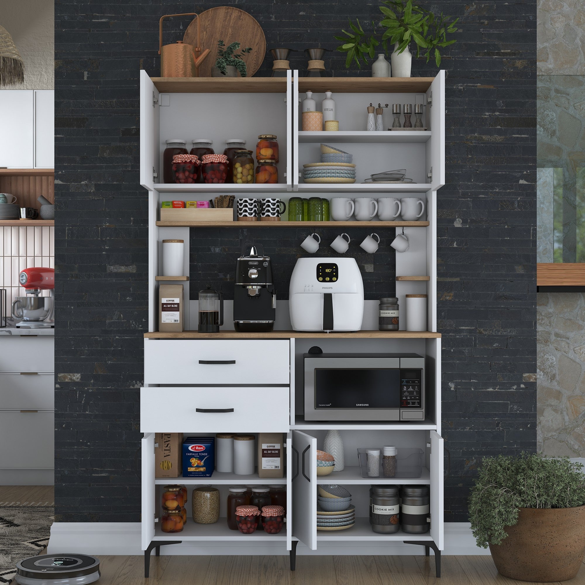 Armário Multiuso – 120 cm x 204,2 cm x 40 cm – Nogueira e Branco – MDF