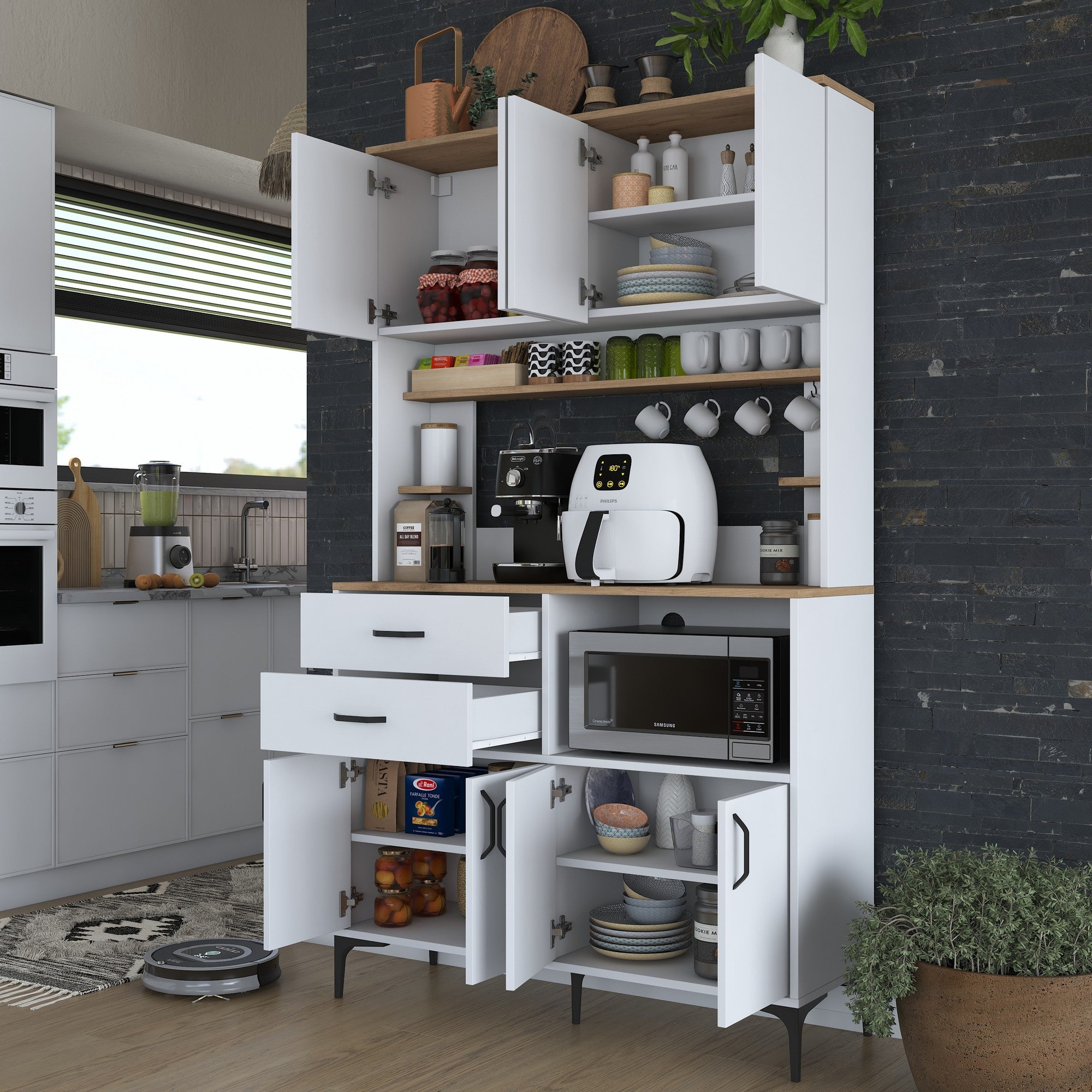 Armário Multiuso – 120 cm x 204,2 cm x 40 cm – Nogueira e Branco – MDF