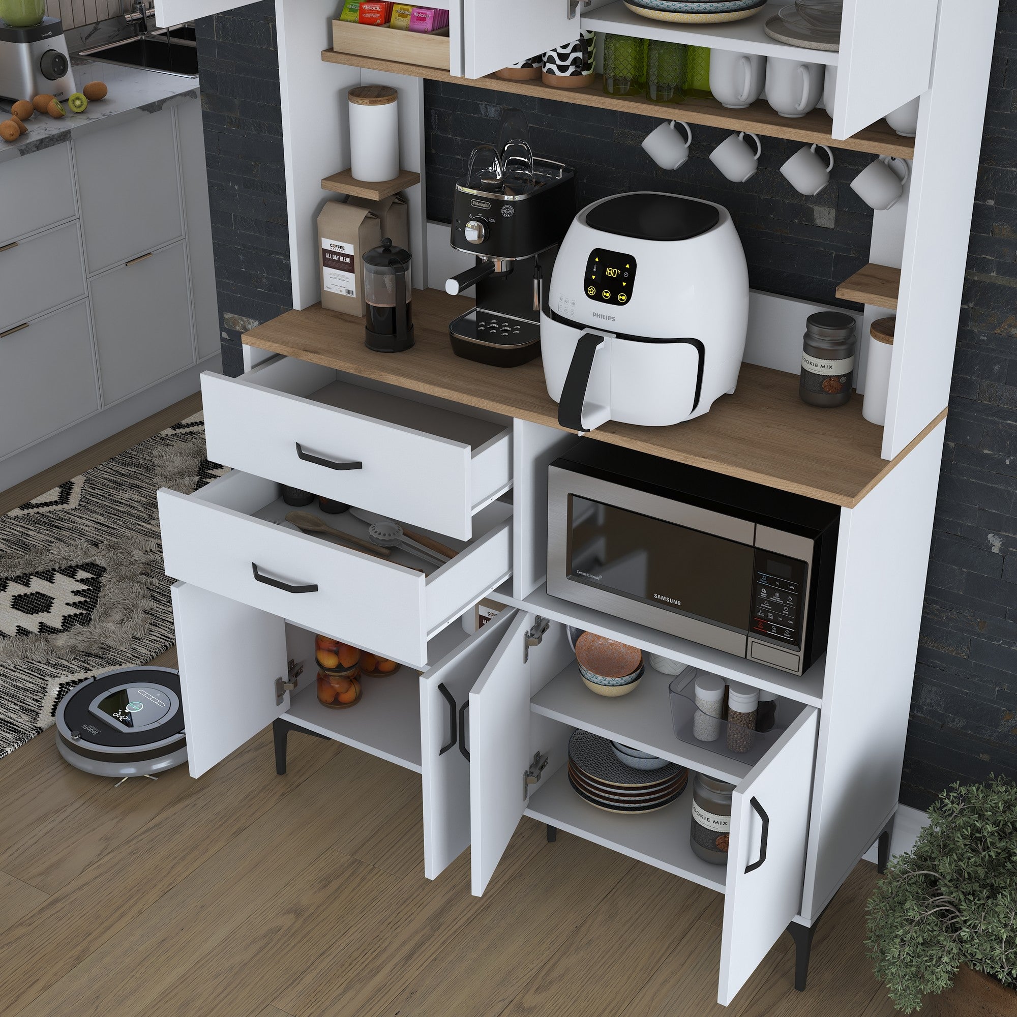 Armário Multiuso – 120 cm x 204,2 cm x 40 cm – Nogueira e Branco – MDF