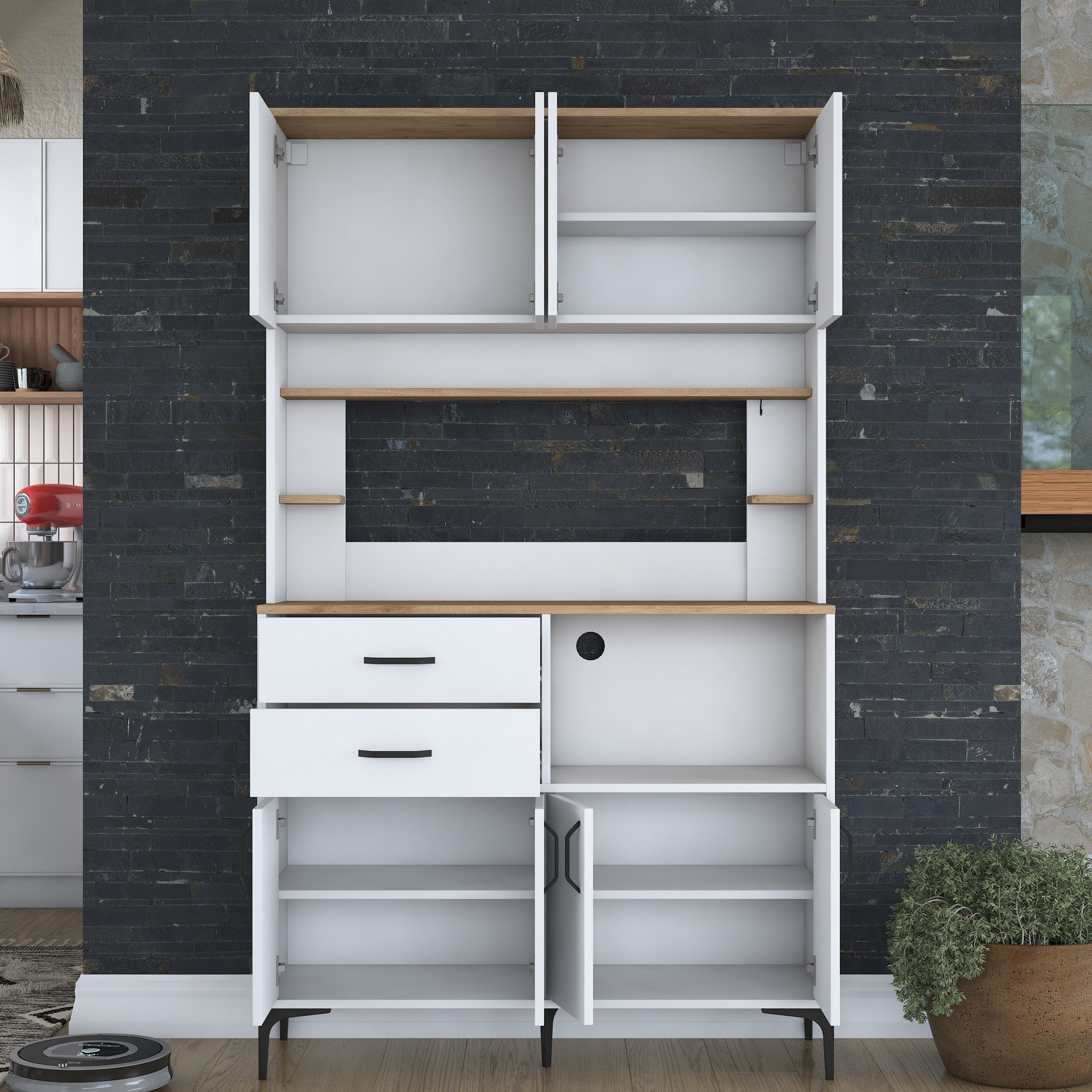 Armário Multiuso – 120 cm x 204,2 cm x 40 cm – Nogueira e Branco – MDF