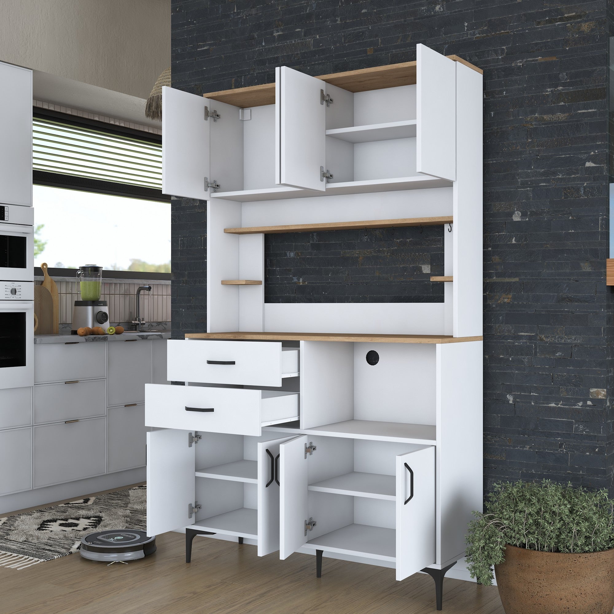 Armário Multiuso – 120 cm x 204,2 cm x 40 cm – Nogueira e Branco – MDF