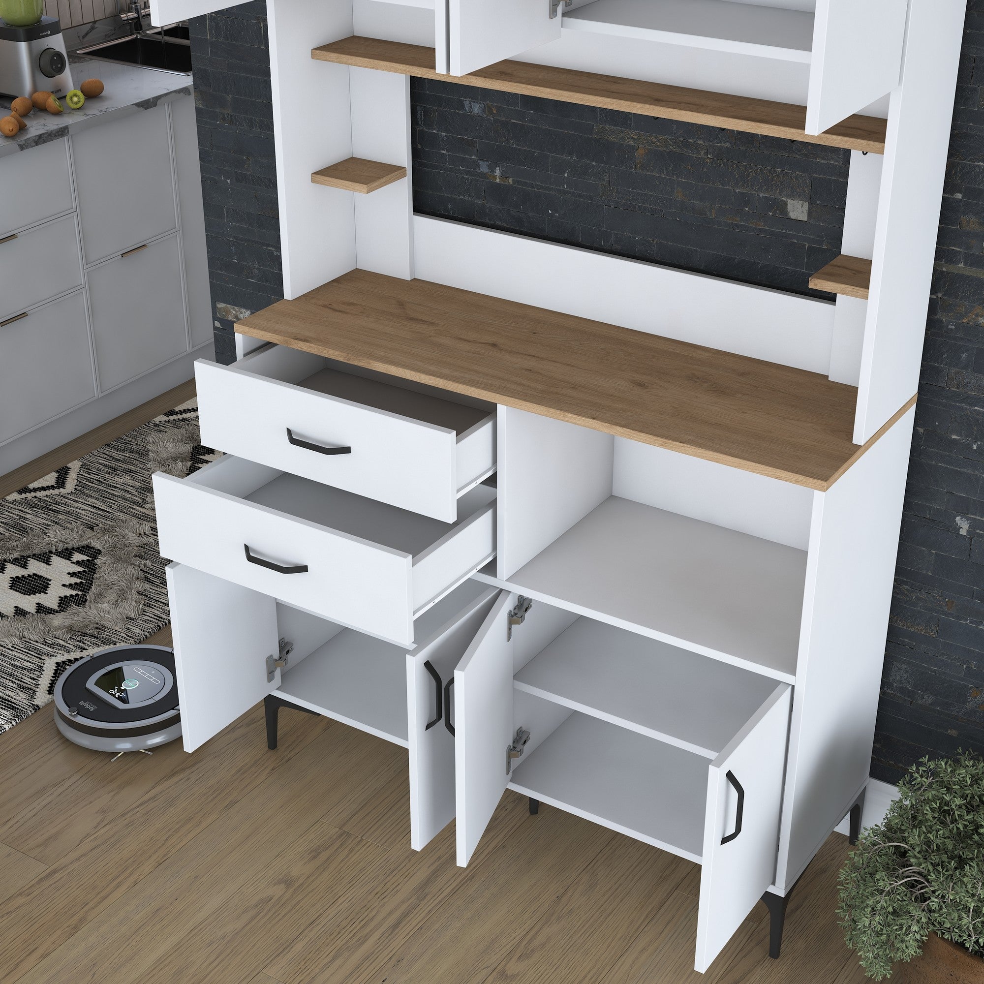 Armário Multiuso – 120 cm x 204,2 cm x 40 cm – Nogueira e Branco – MDF