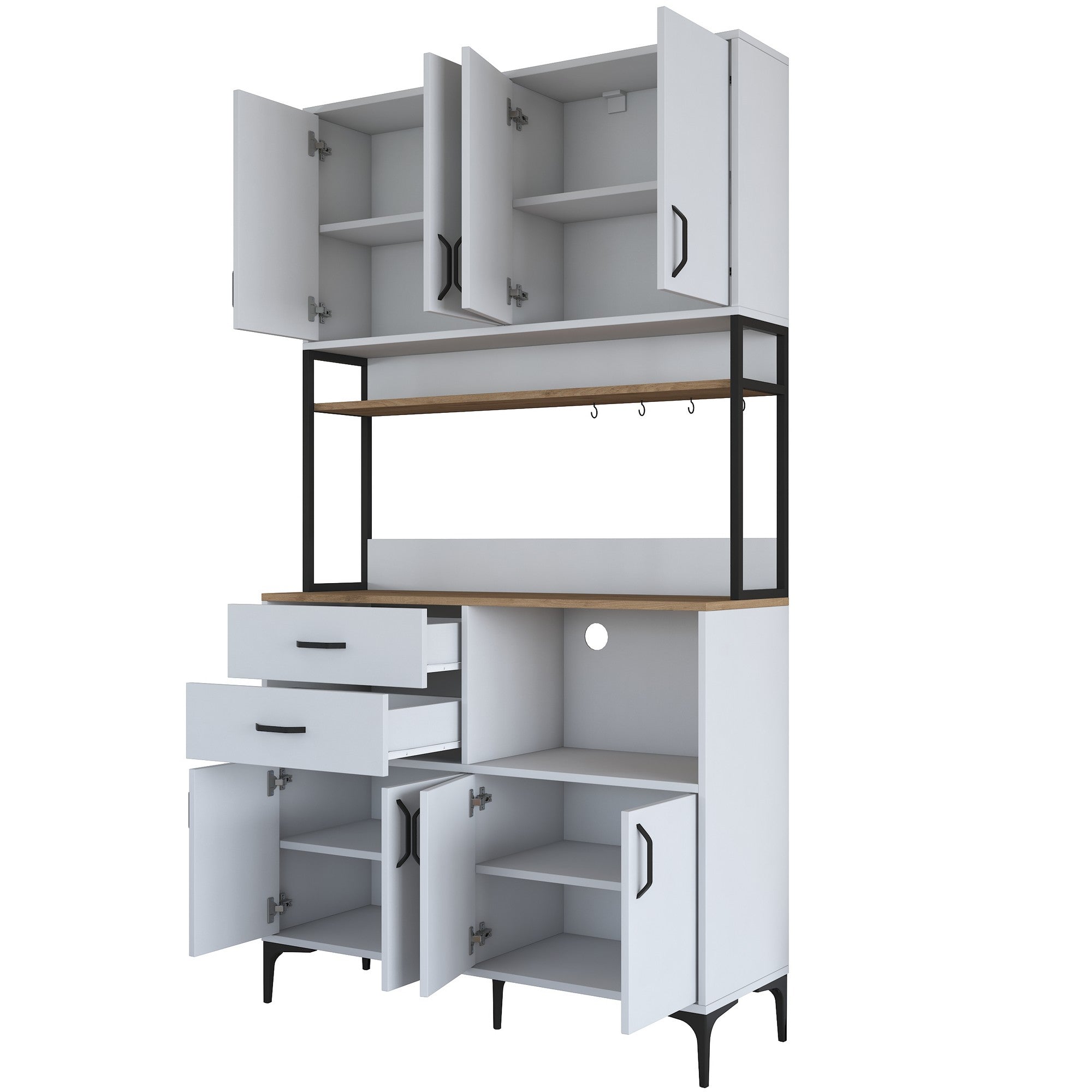 Armário Multiuso – 120 cm x 218,6 cm x 40 cm – Nogueira e Branco – Aglomerado com Melamina