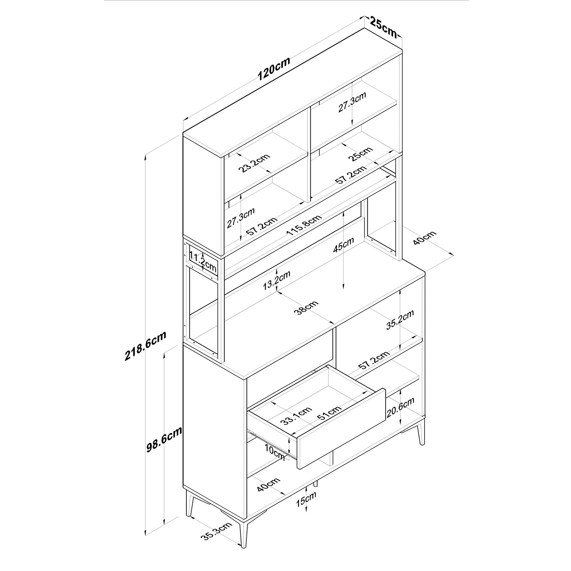 Armário Multiuso – 120 cm x 218,6 cm x 40 cm – Nogueira e Branco – Aglomerado com Melamina