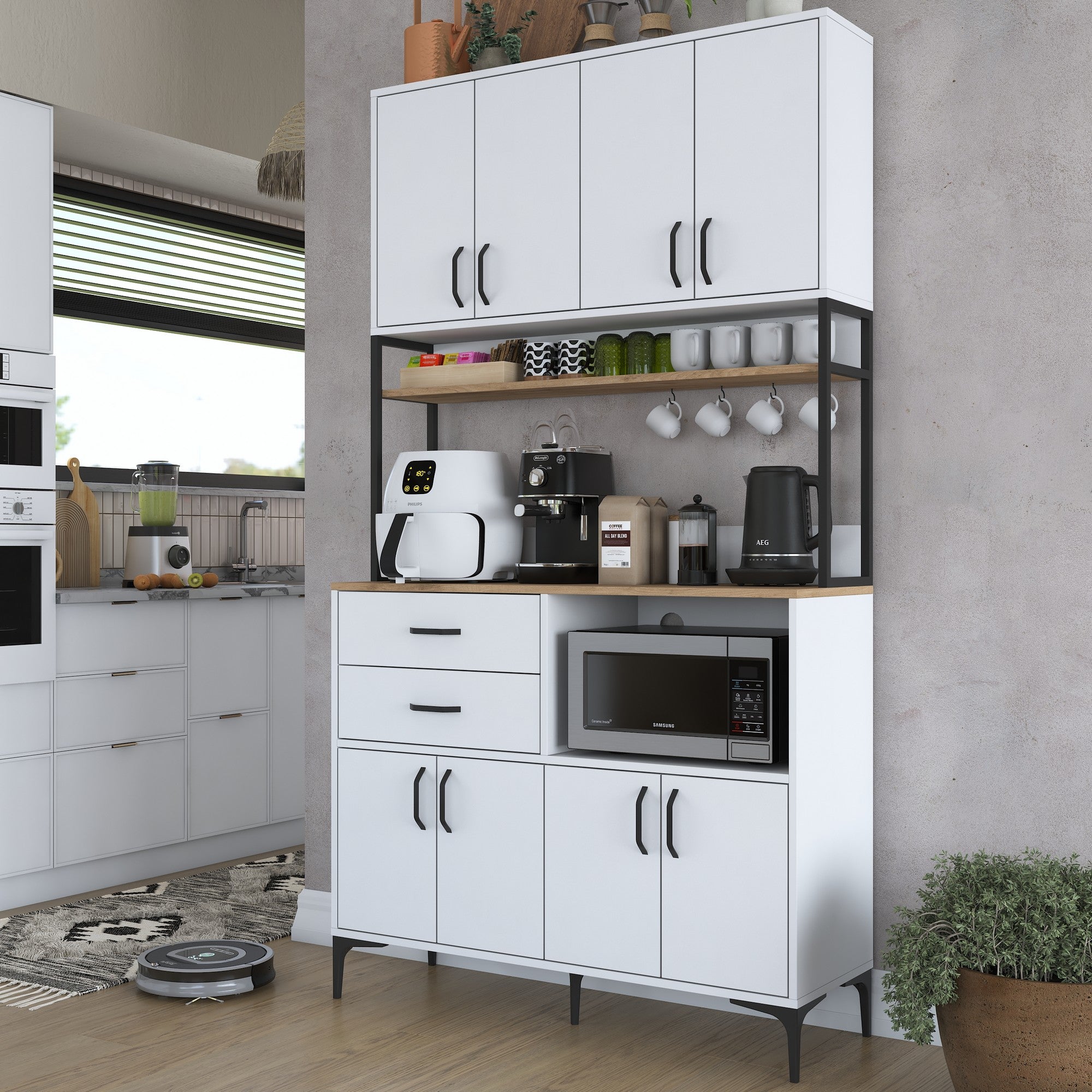 Armário Multiuso – 120 cm x 218,6 cm x 40 cm – Nogueira e Branco – Aglomerado com Melamina