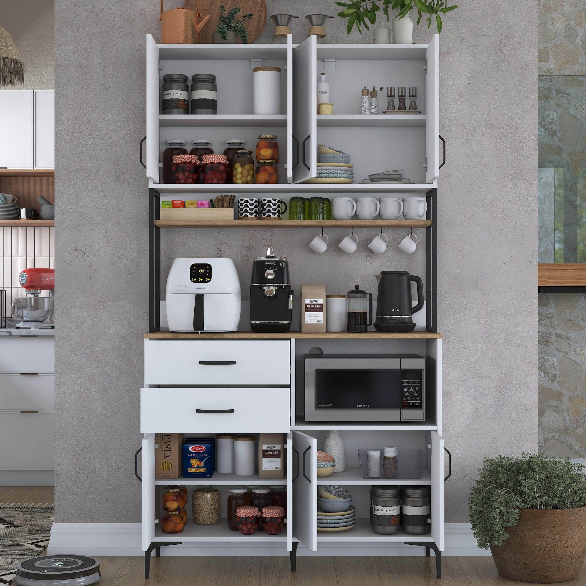 Armário Multiuso – 120 cm x 218,6 cm x 40 cm – Nogueira e Branco – Aglomerado com Melamina