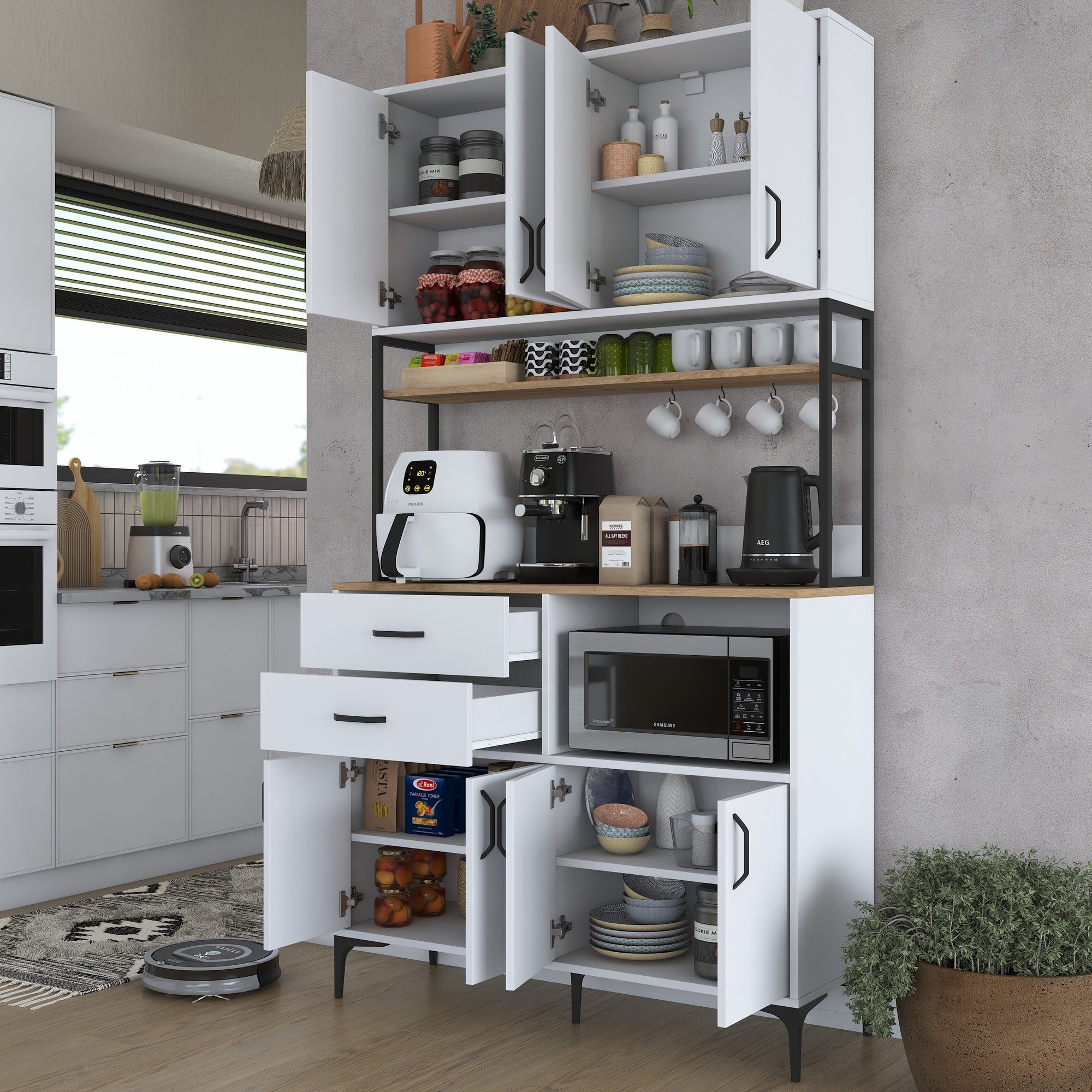 Armário Multiuso – 120 cm x 218,6 cm x 40 cm – Nogueira e Branco – Aglomerado com Melamina