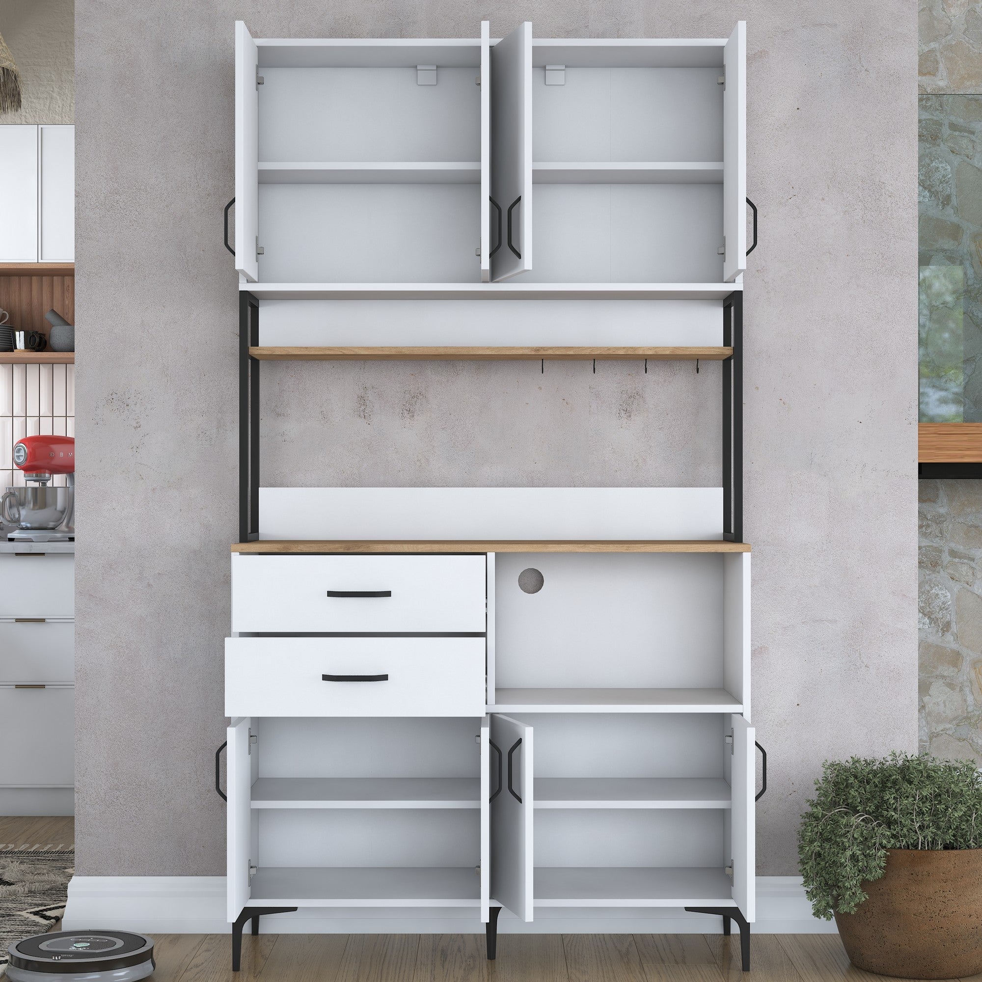 Armário Multiuso – 120 cm x 218,6 cm x 40 cm – Nogueira e Branco – Aglomerado com Melamina