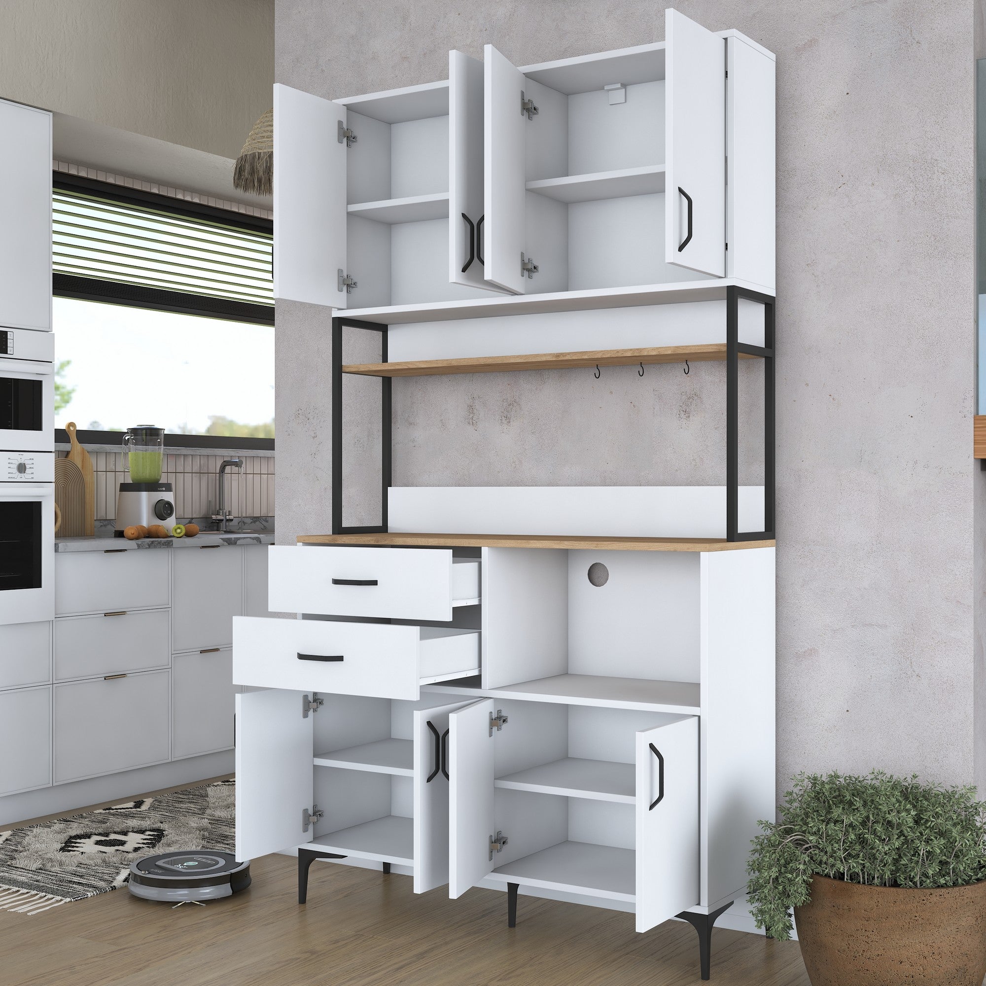 Armário Multiuso – 120 cm x 218,6 cm x 40 cm – Nogueira e Branco – Aglomerado com Melamina