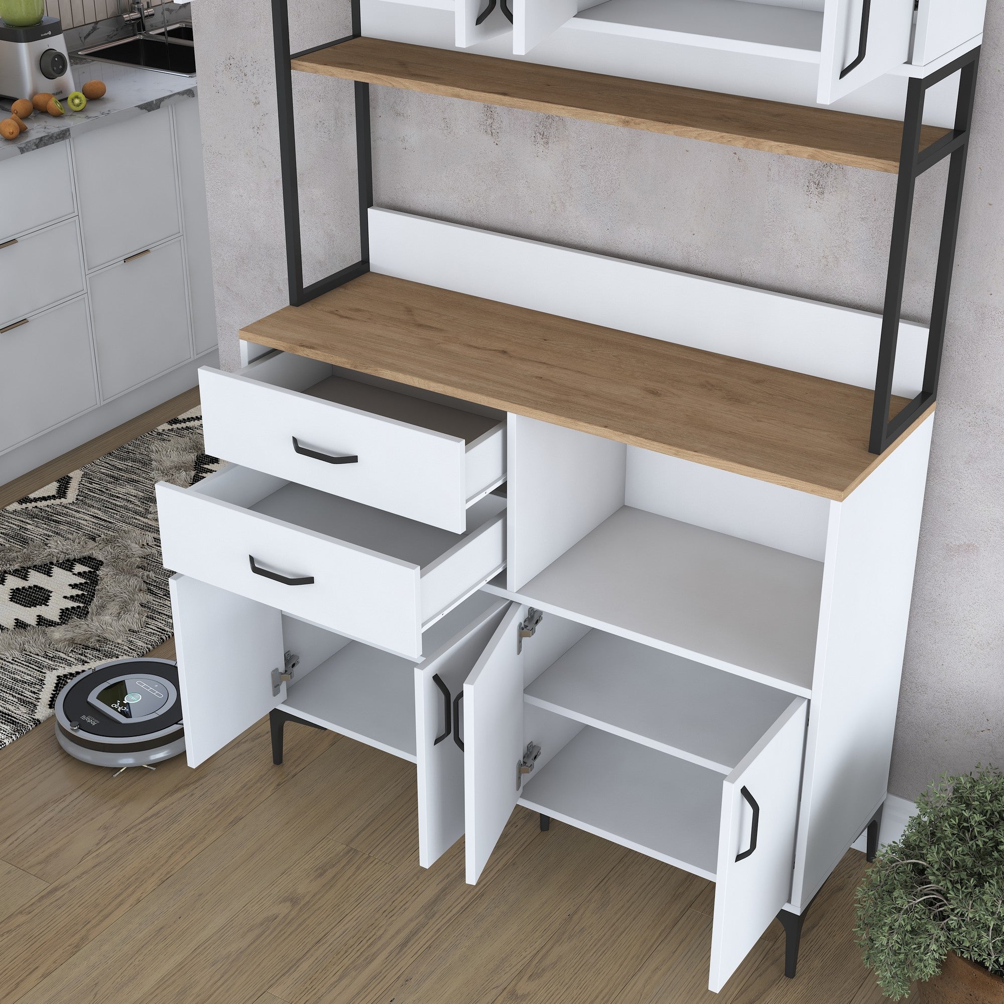 Armário Multiuso – 120 cm x 218,6 cm x 40 cm – Nogueira e Branco – Aglomerado com Melamina