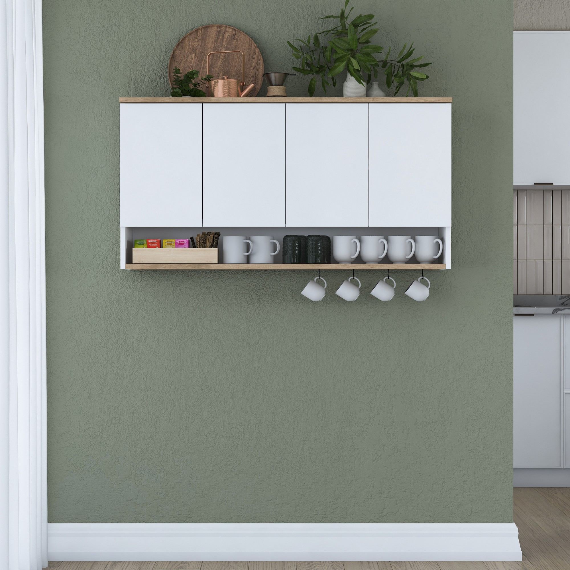 Armário de Parede – 120 cm x 61,8 cm x 27,5 cm – Nogueira e Branco – Aglomerado