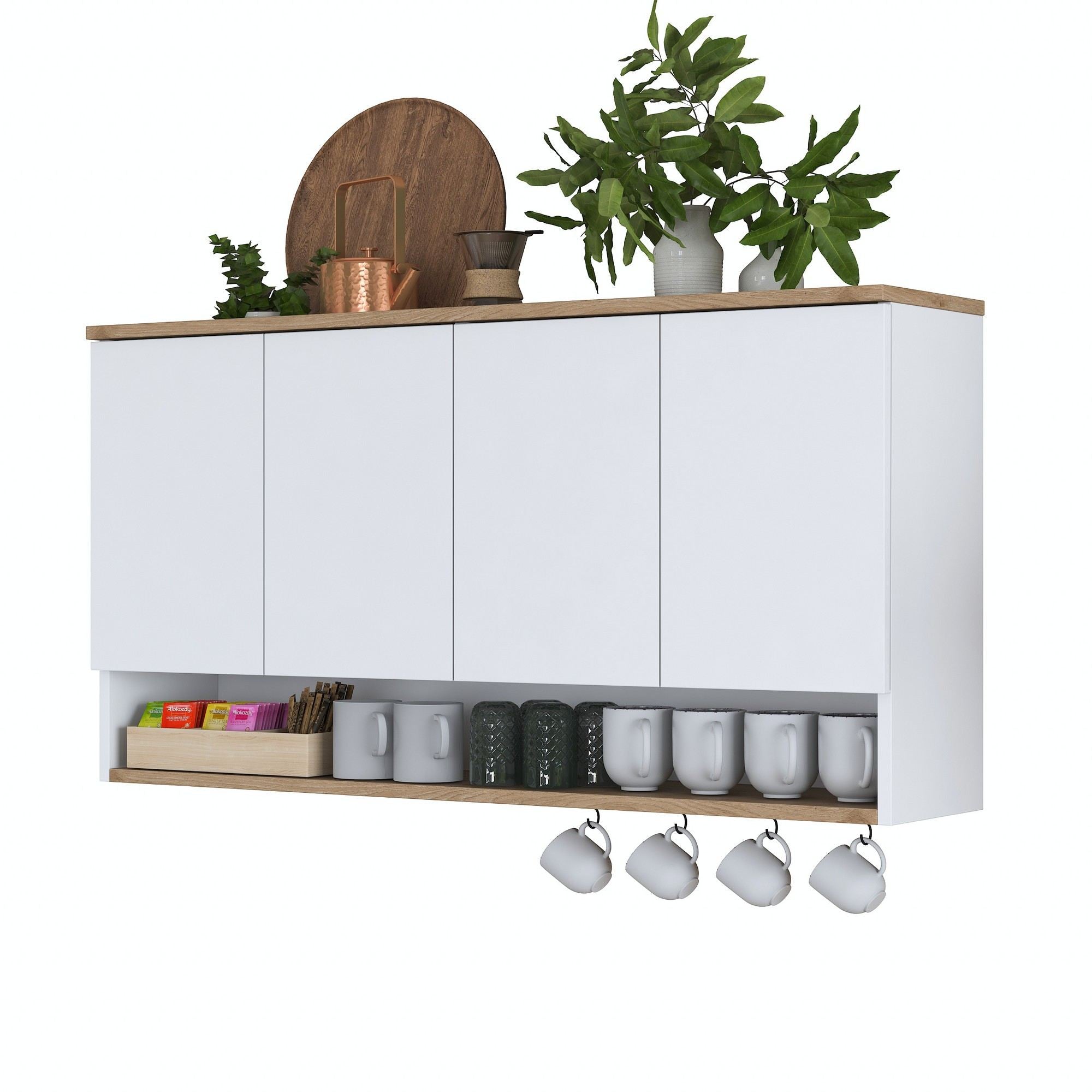 Armário de Parede – 120 cm x 61,8 cm x 27,5 cm – Nogueira e Branco – Aglomerado