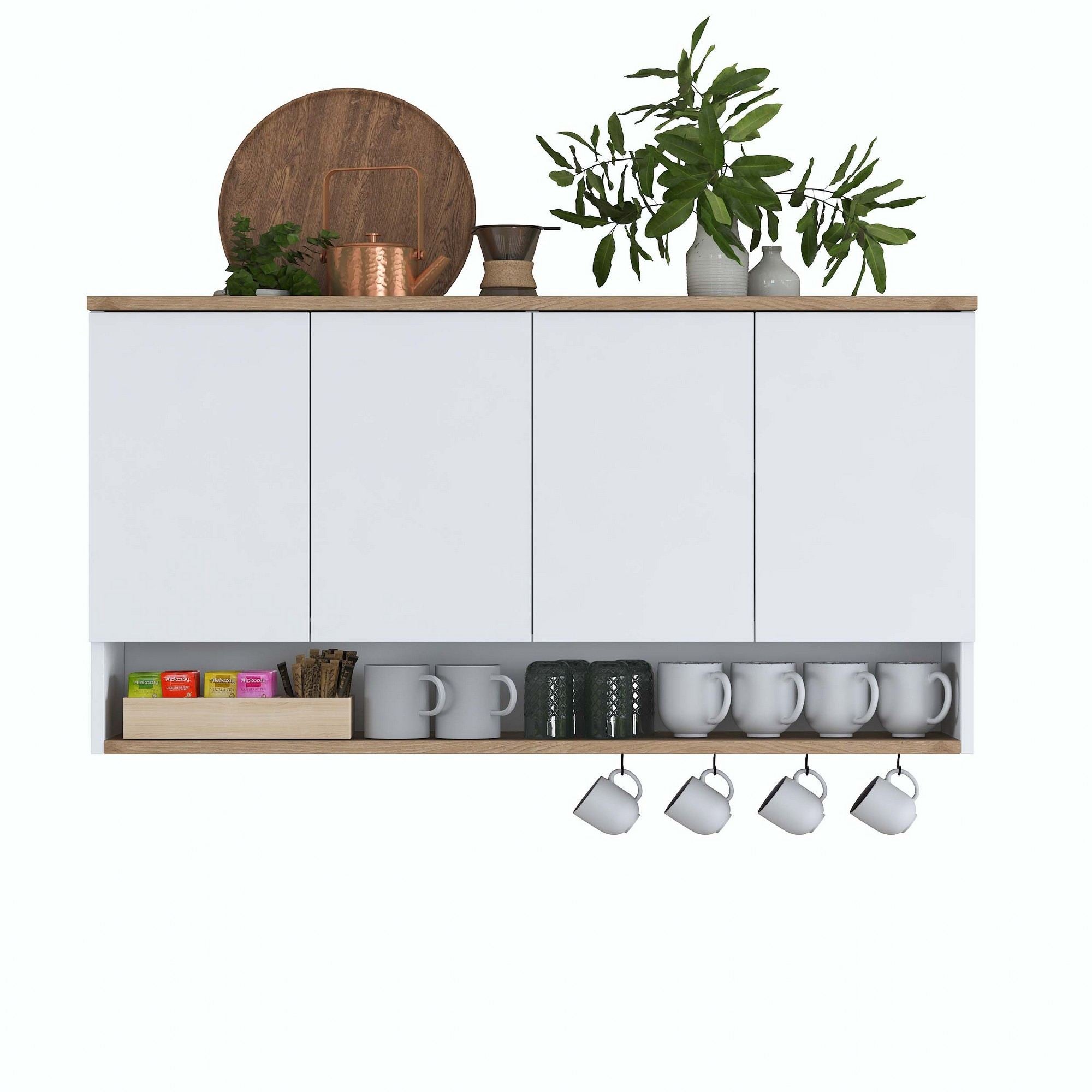 Armário de Parede – 120 cm x 61,8 cm x 27,5 cm – Nogueira e Branco – Aglomerado