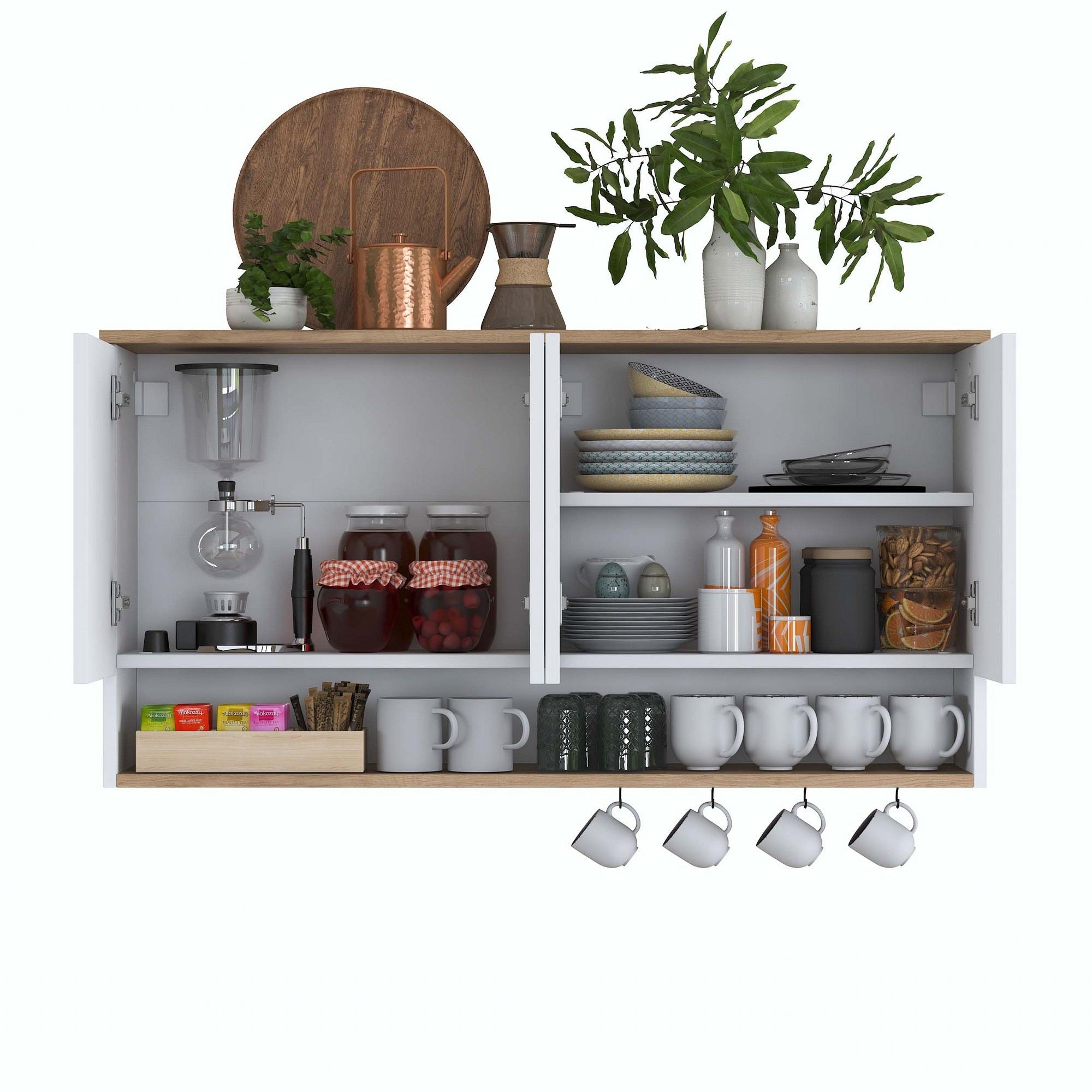 Armário de Parede – 120 cm x 61,8 cm x 27,5 cm – Nogueira e Branco – Aglomerado