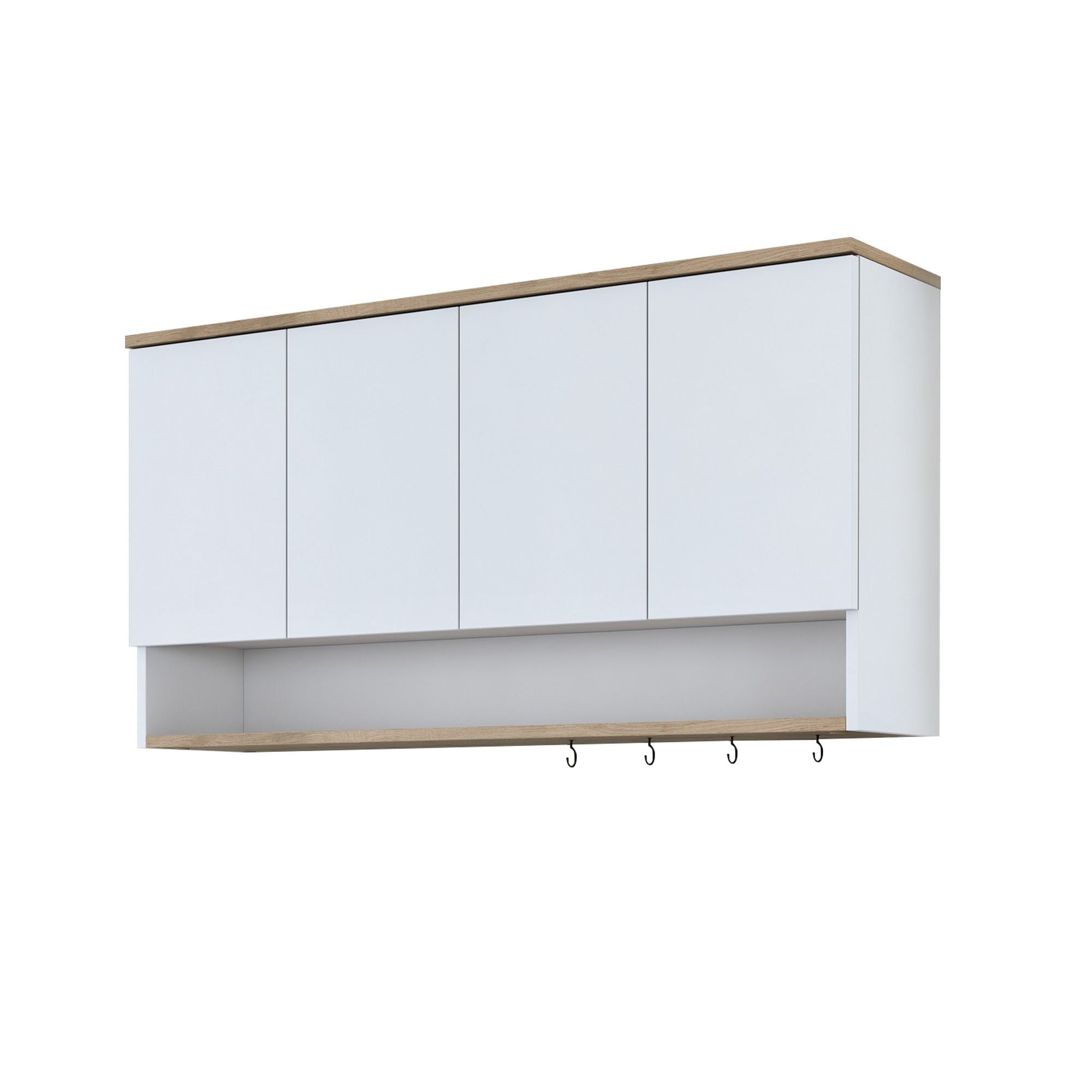 Armário de Parede – 120 cm x 61,8 cm x 27,5 cm – Nogueira e Branco – Aglomerado