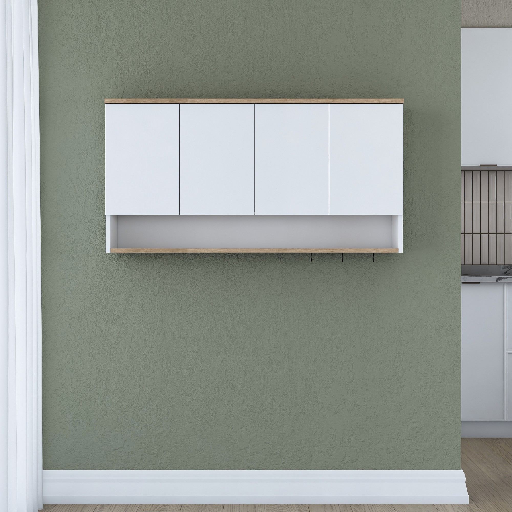 Armário de Parede – 120 cm x 61,8 cm x 27,5 cm – Nogueira e Branco – Aglomerado