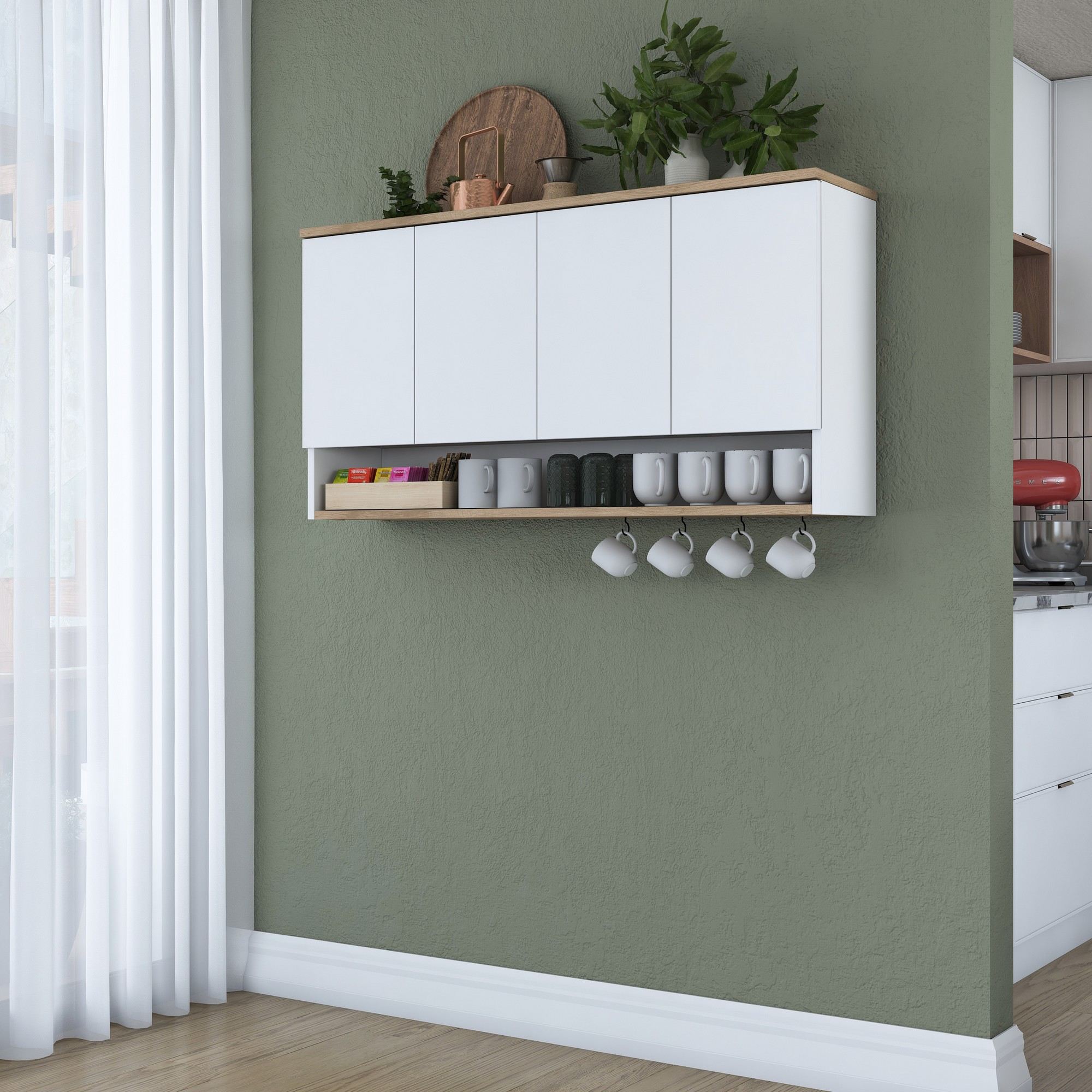 Armário de Parede – 120 cm x 61,8 cm x 27,5 cm – Nogueira e Branco – Aglomerado