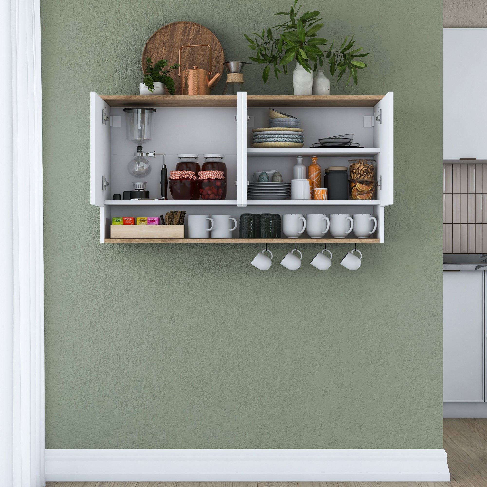 Armário de Parede – 120 cm x 61,8 cm x 27,5 cm – Nogueira e Branco – Aglomerado