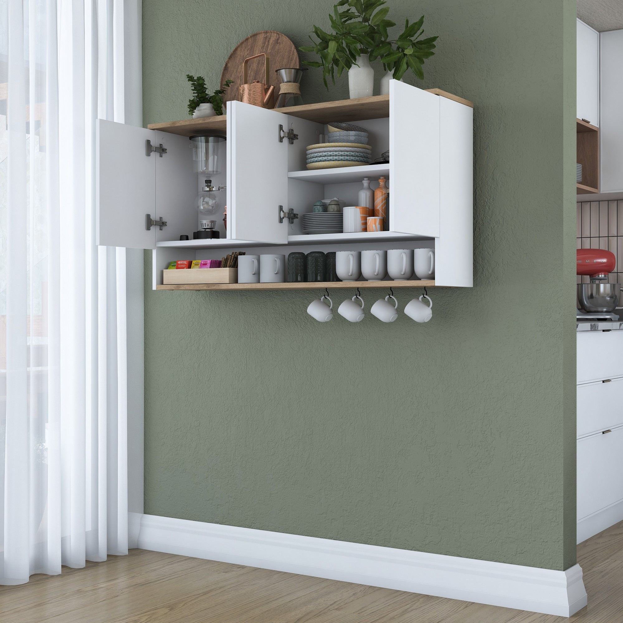 Armário de Parede – 120 cm x 61,8 cm x 27,5 cm – Nogueira e Branco – Aglomerado