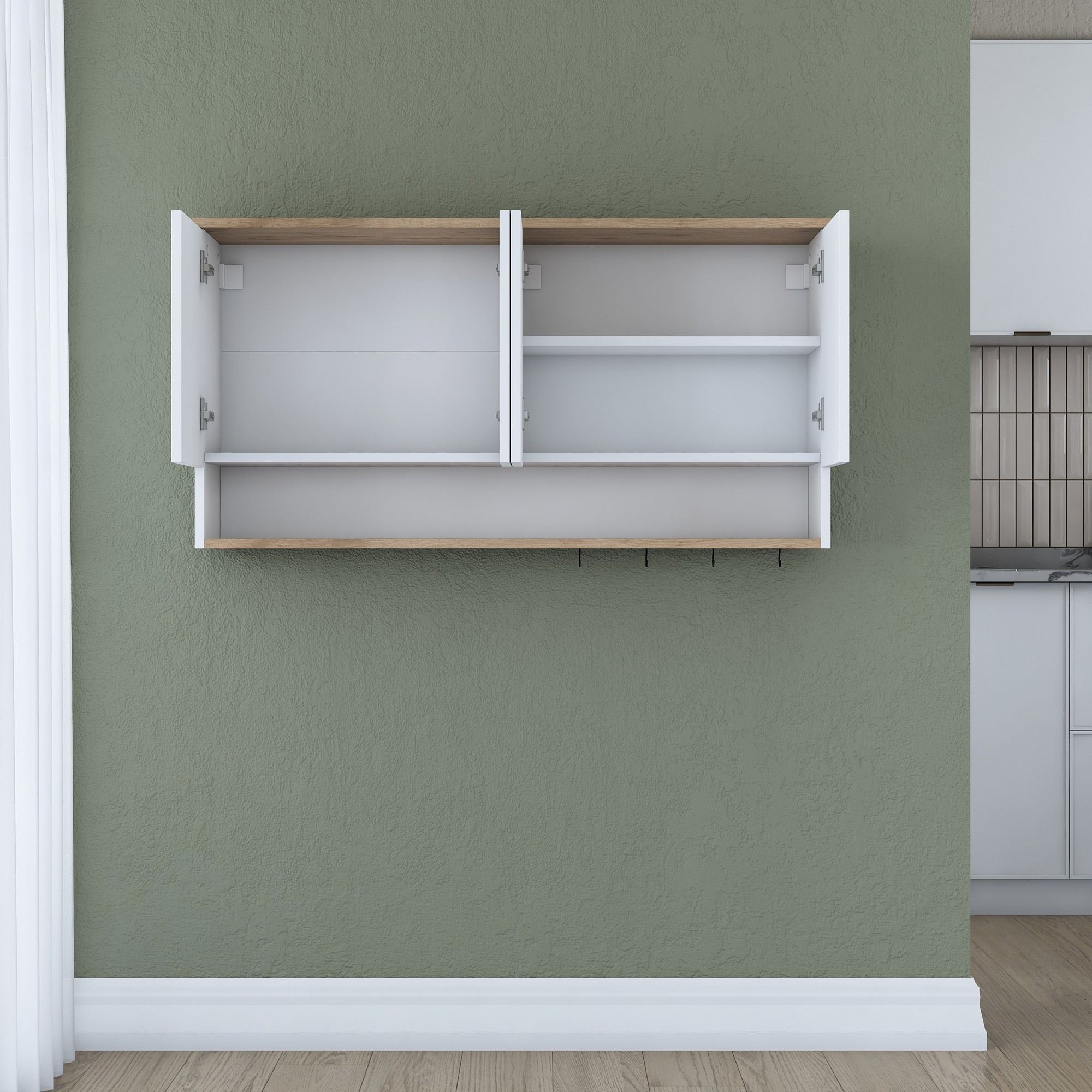 Armário de Parede – 120 cm x 61,8 cm x 27,5 cm – Nogueira e Branco – Aglomerado