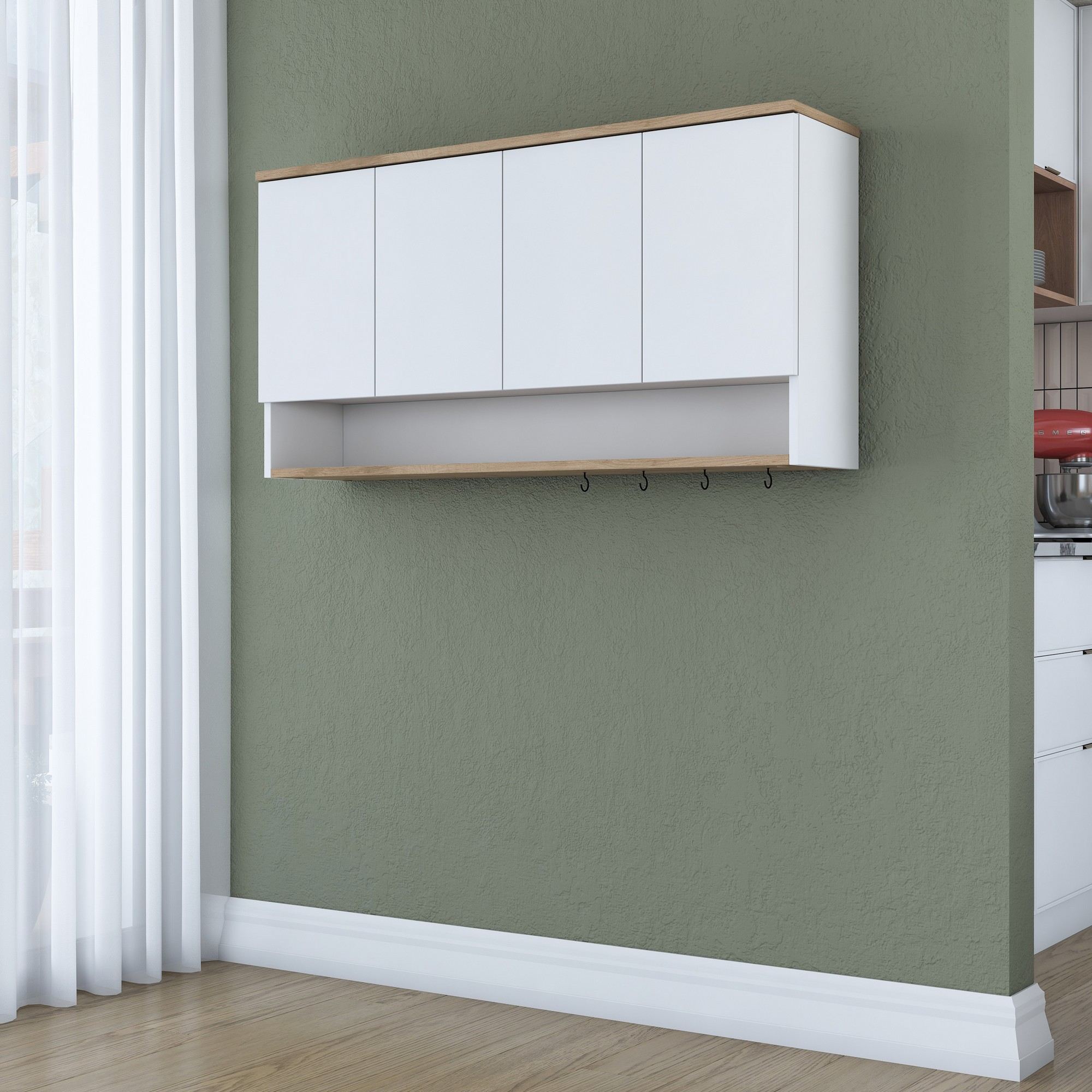 Armário de Parede – 120 cm x 61,8 cm x 27,5 cm – Nogueira e Branco – Aglomerado