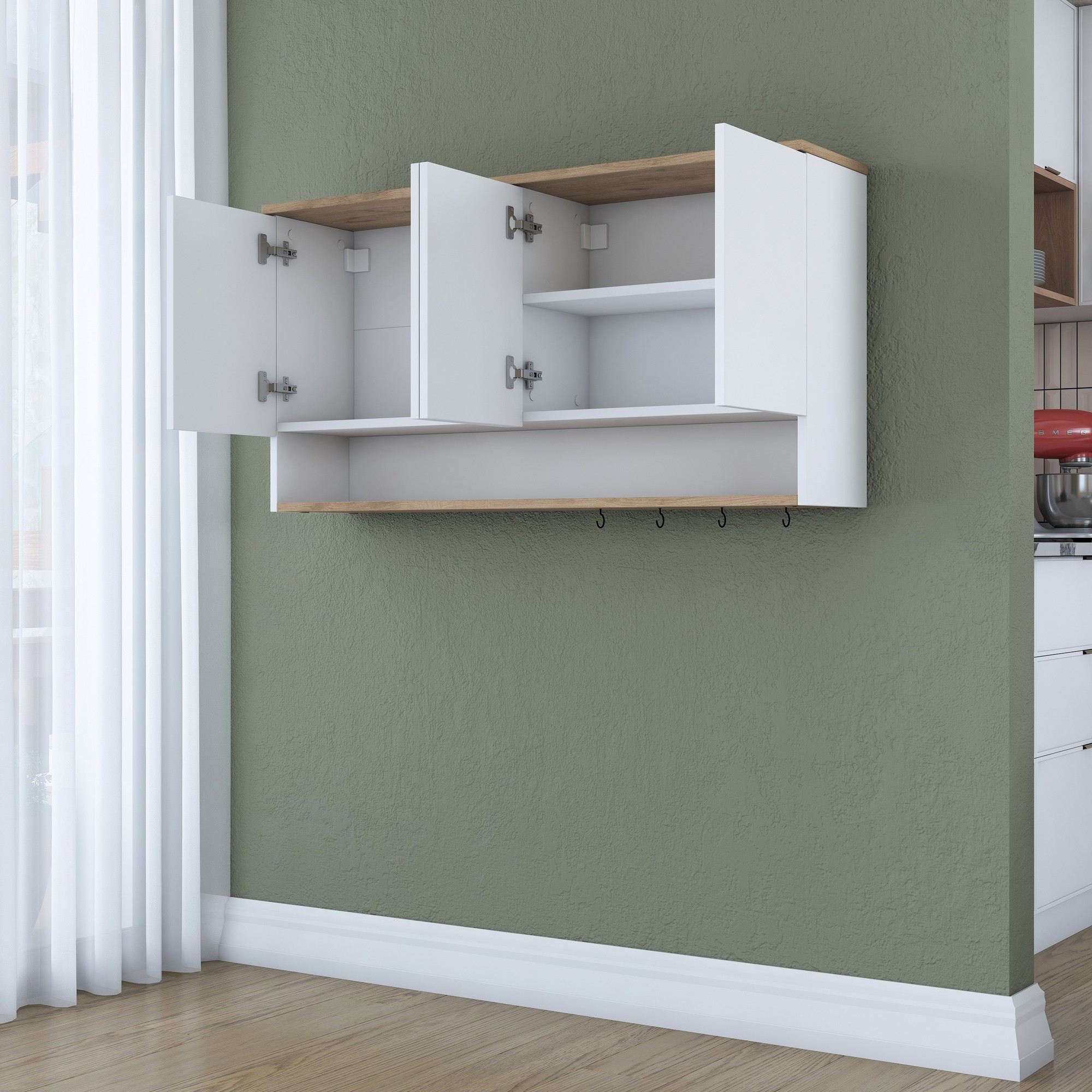 Armário de Parede – 120 cm x 61,8 cm x 27,5 cm – Nogueira e Branco – Aglomerado