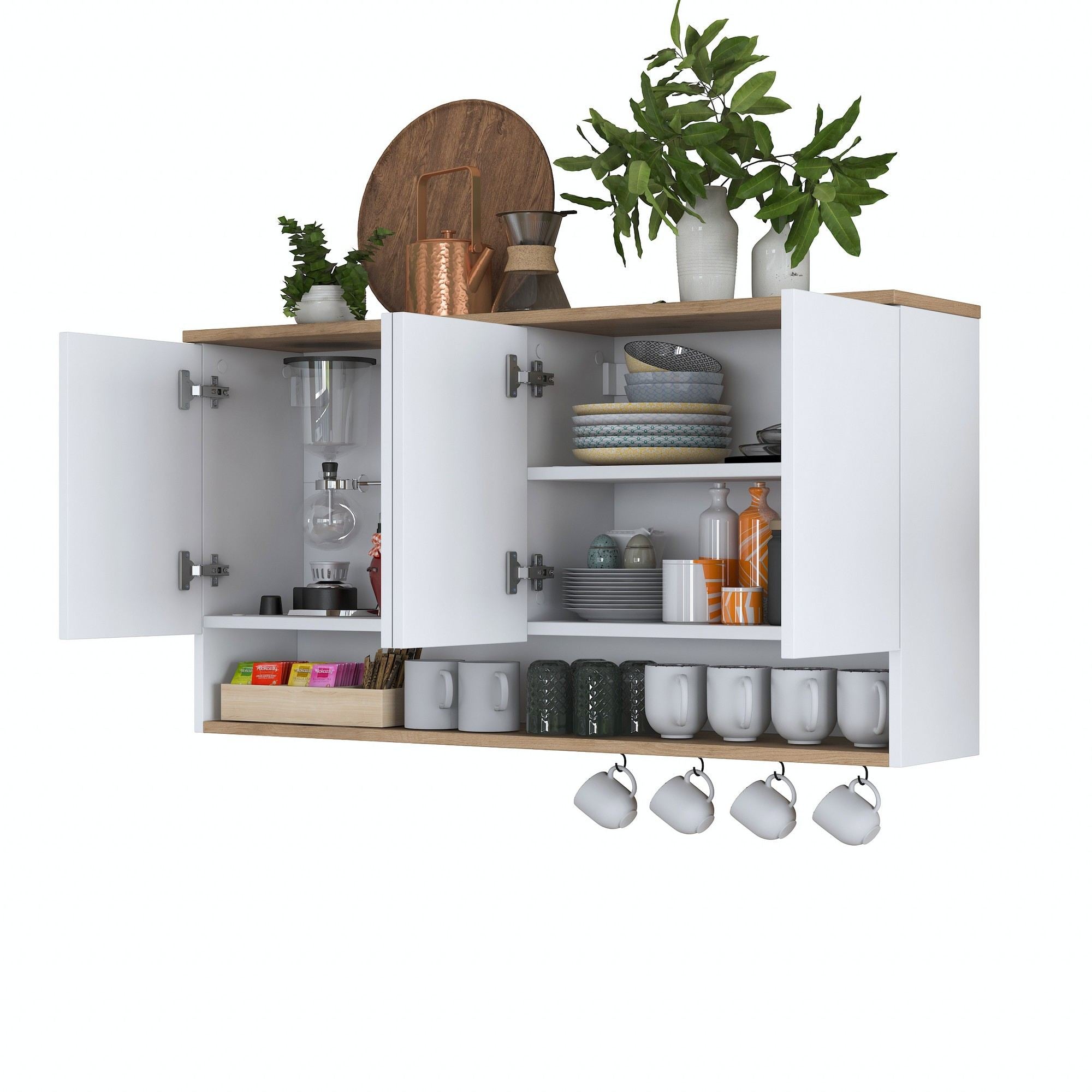 Armário de Parede – 120 cm x 61,8 cm x 27,5 cm – Nogueira e Branco – Aglomerado