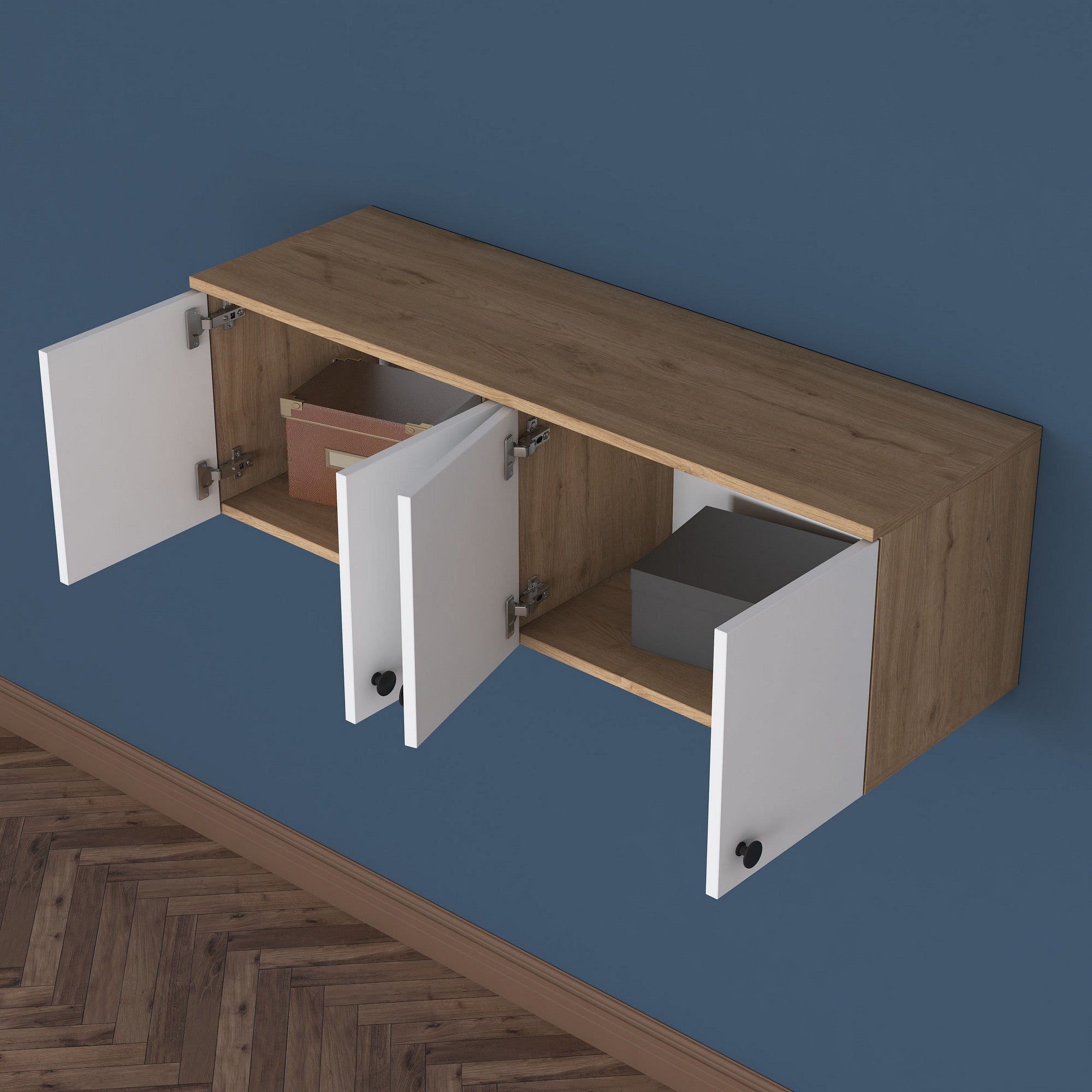 Armário de Parede – 119,6 cm x 43,6 cm x 37,5 cm – Nogueira e Branco – MDF