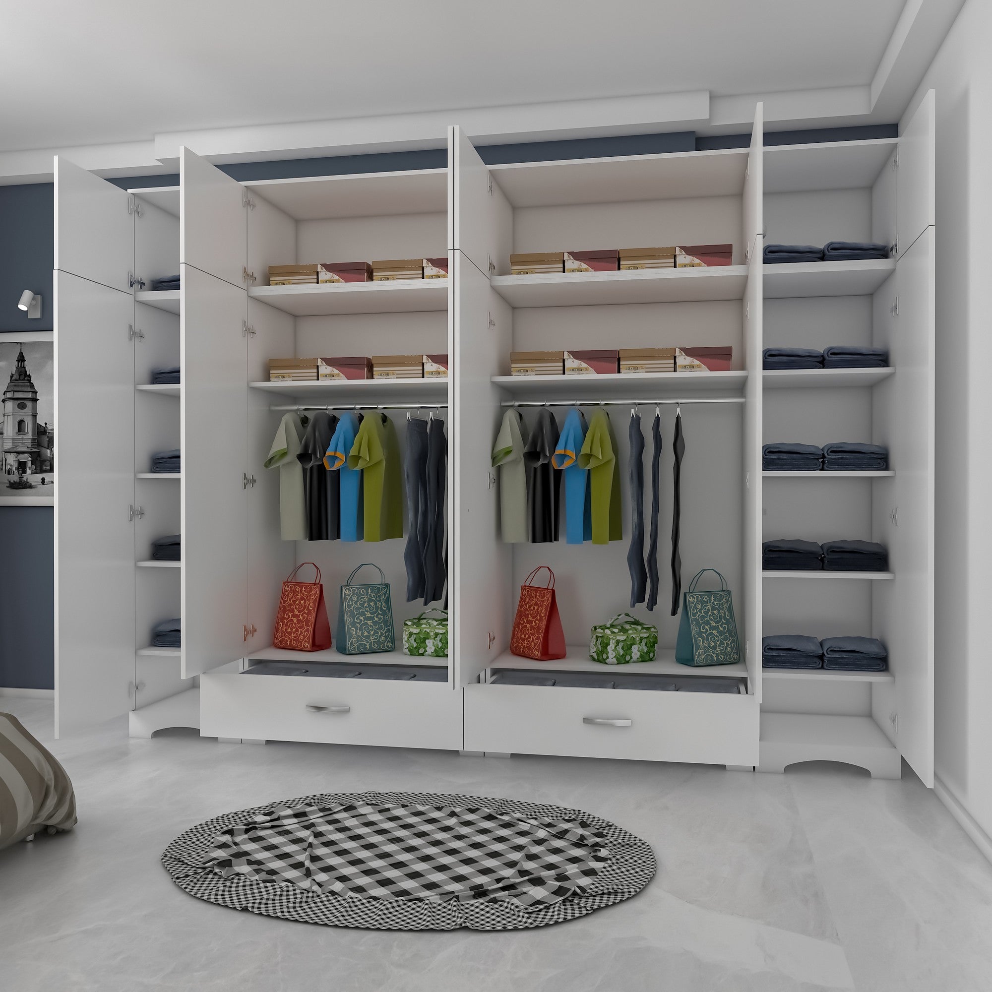 Guarda-roupa de aglomerado – 245 cm x 226 cm x 48,3 cm – Branco – Aglomerado