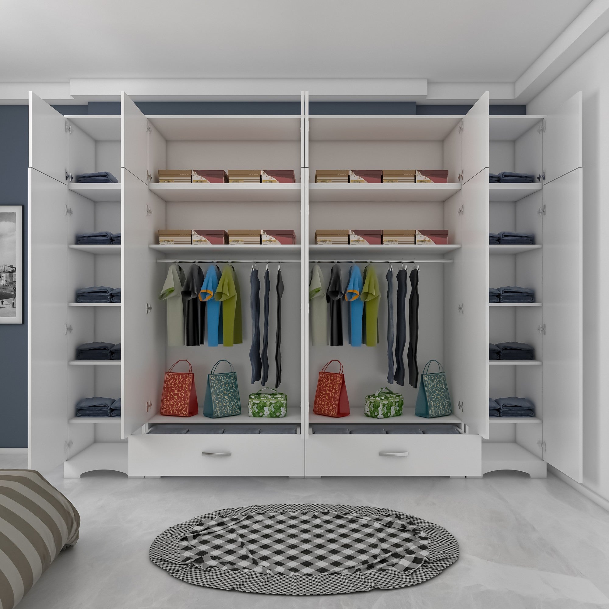 Guarda-roupa de aglomerado – 245 cm x 226 cm x 48,3 cm – Branco – Aglomerado