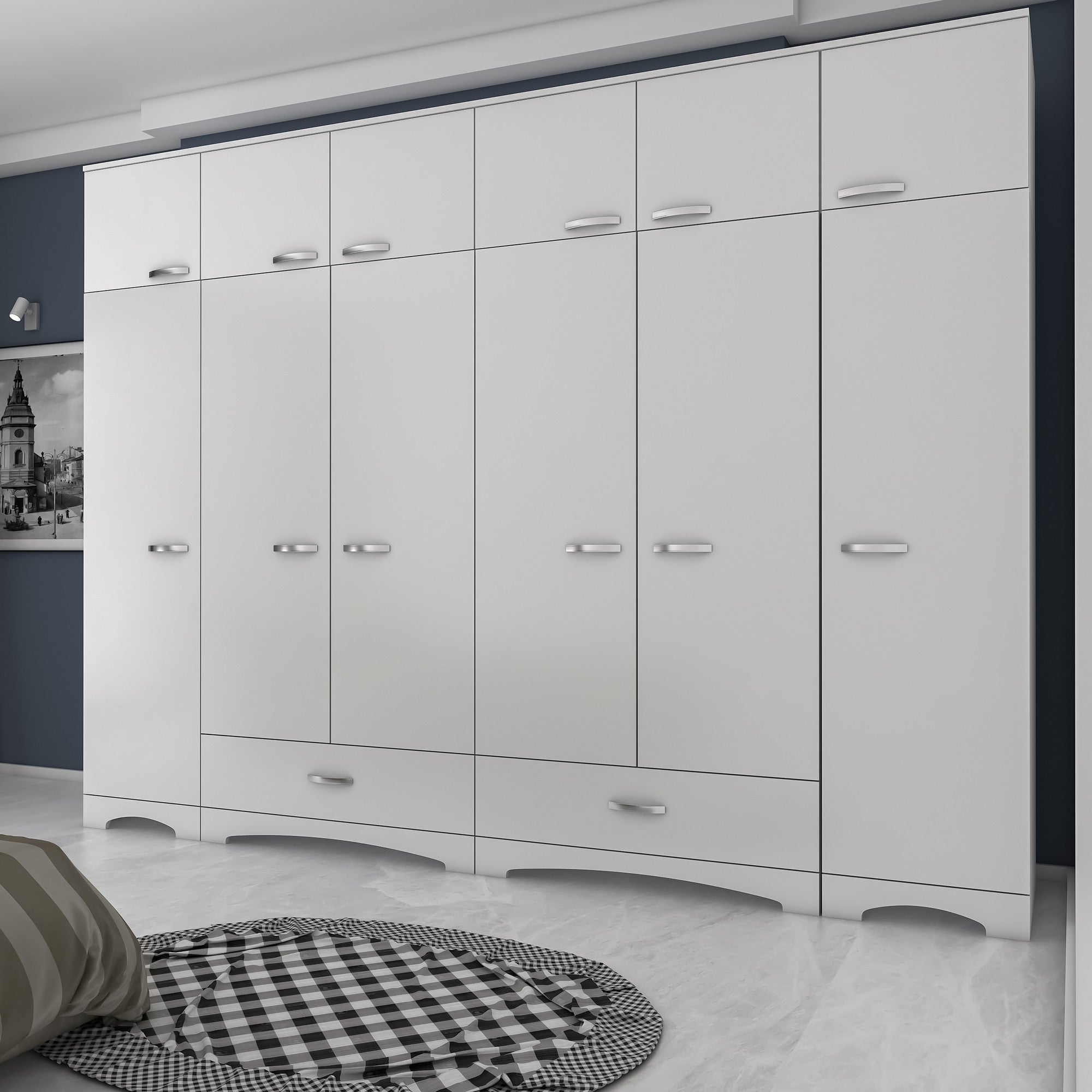 Guarda-roupa de aglomerado – 245 cm x 226 cm x 48,3 cm – Branco – Aglomerado