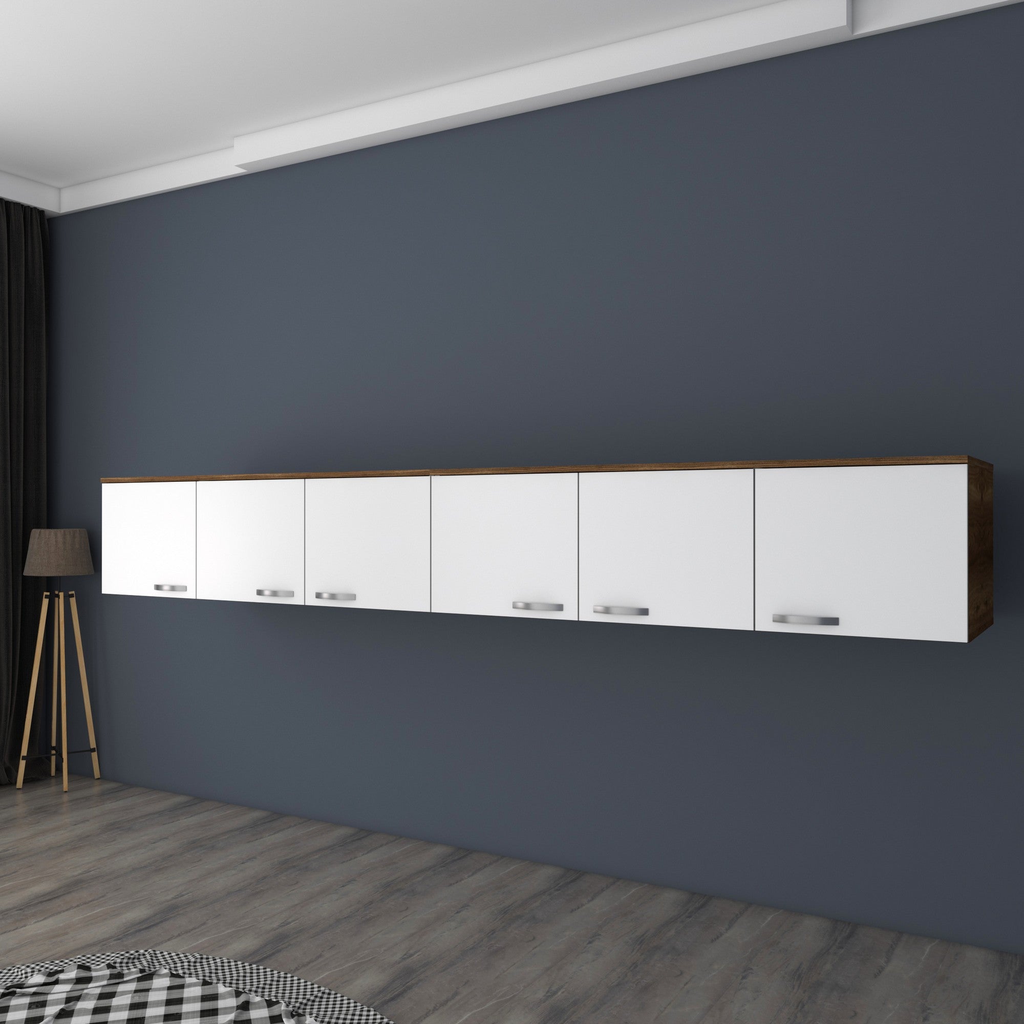 Armário de Parede – 243 cm x 45 cm x 48,3 cm – Nogueira e Branco – MDF