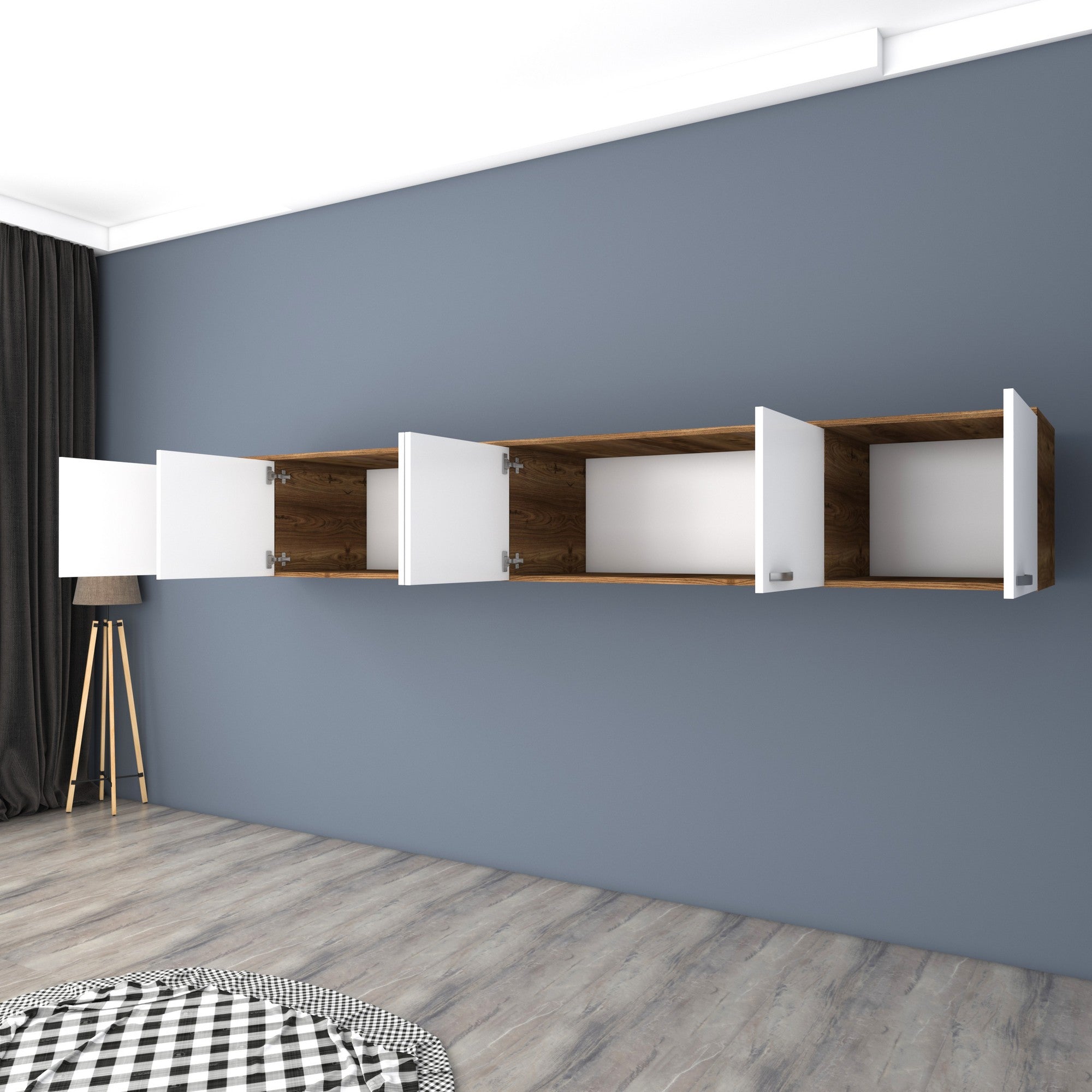 Armário de Parede – 243 cm x 45 cm x 48,3 cm – Nogueira e Branco – MDF