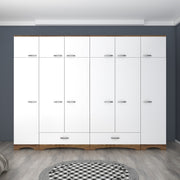Guarda-roupa – 243cm x 226cm x 48,3cm – Nogueira e branco – Aglomerado de melamina
